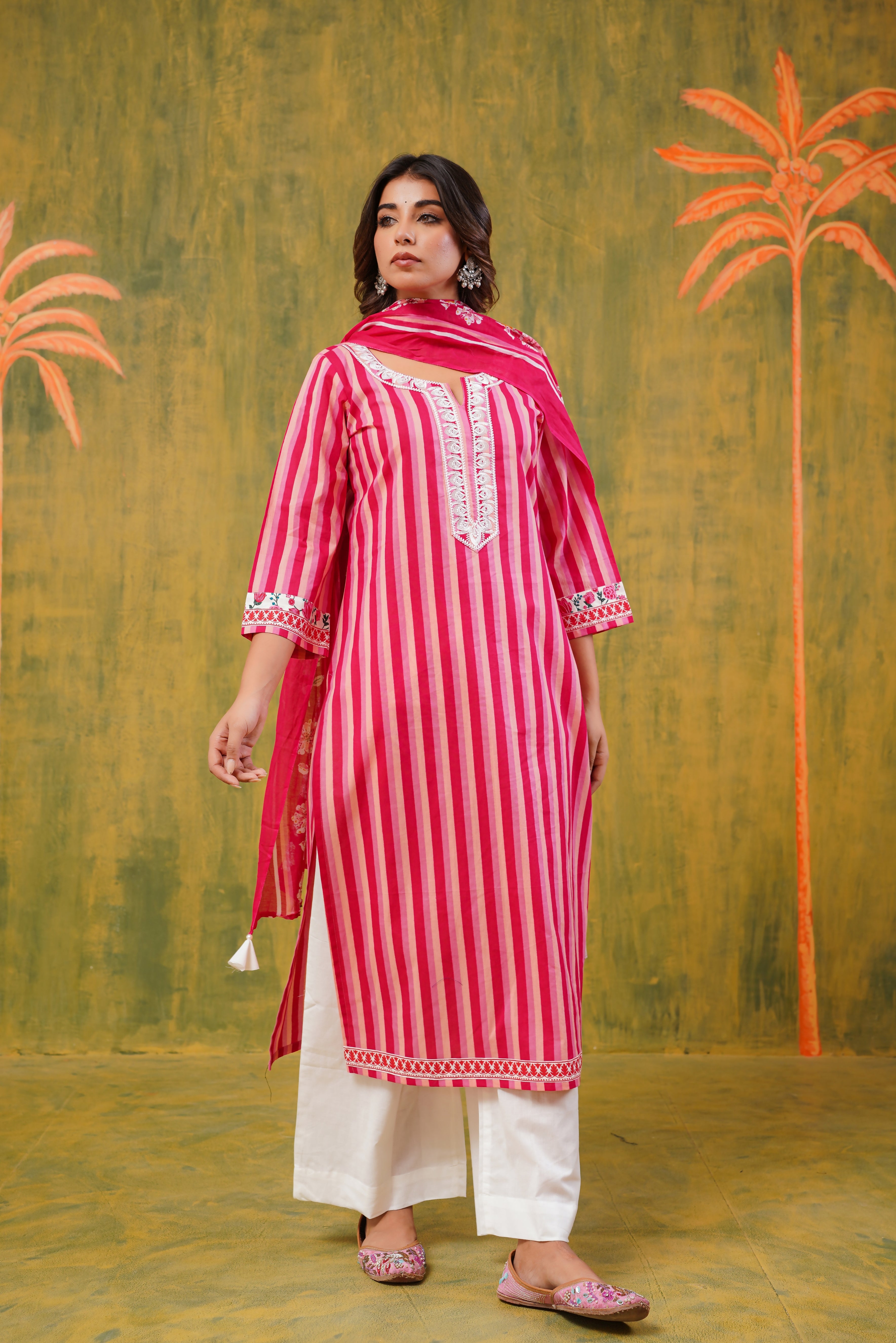 Pink Stripes Cotton Suit Set