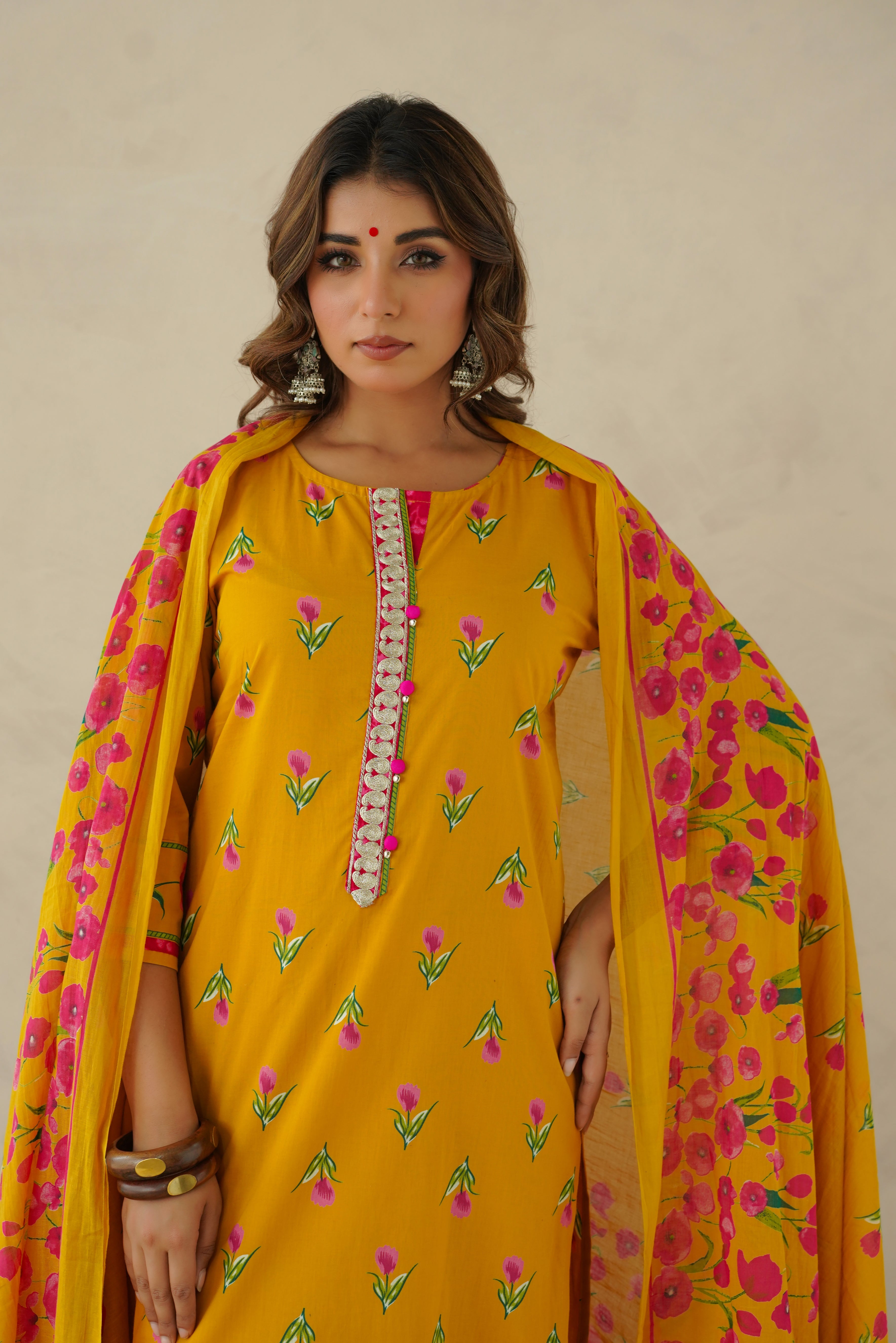 Mustard Floral Printed Suit Set