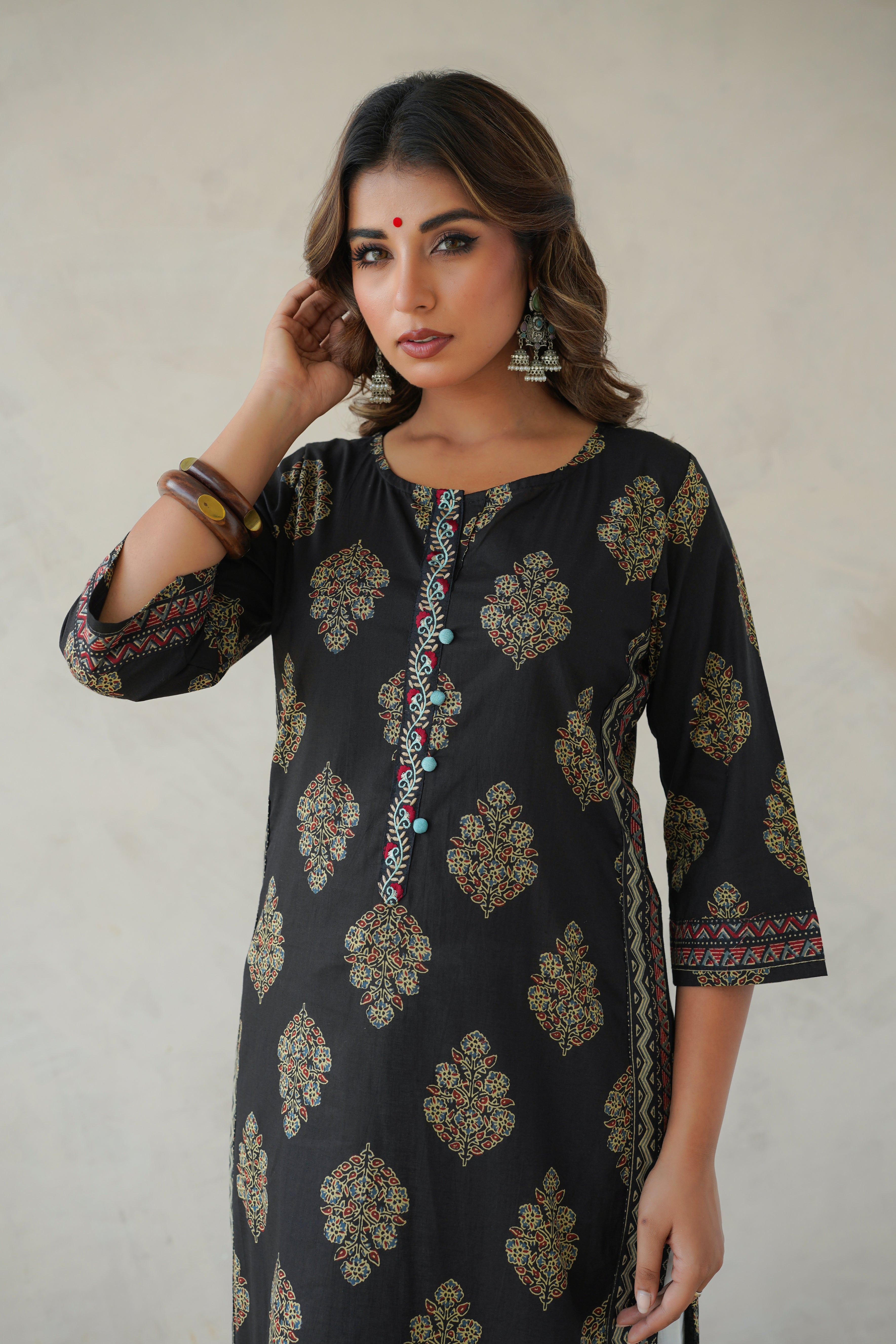 Black Motif Cotton Printed Kurta