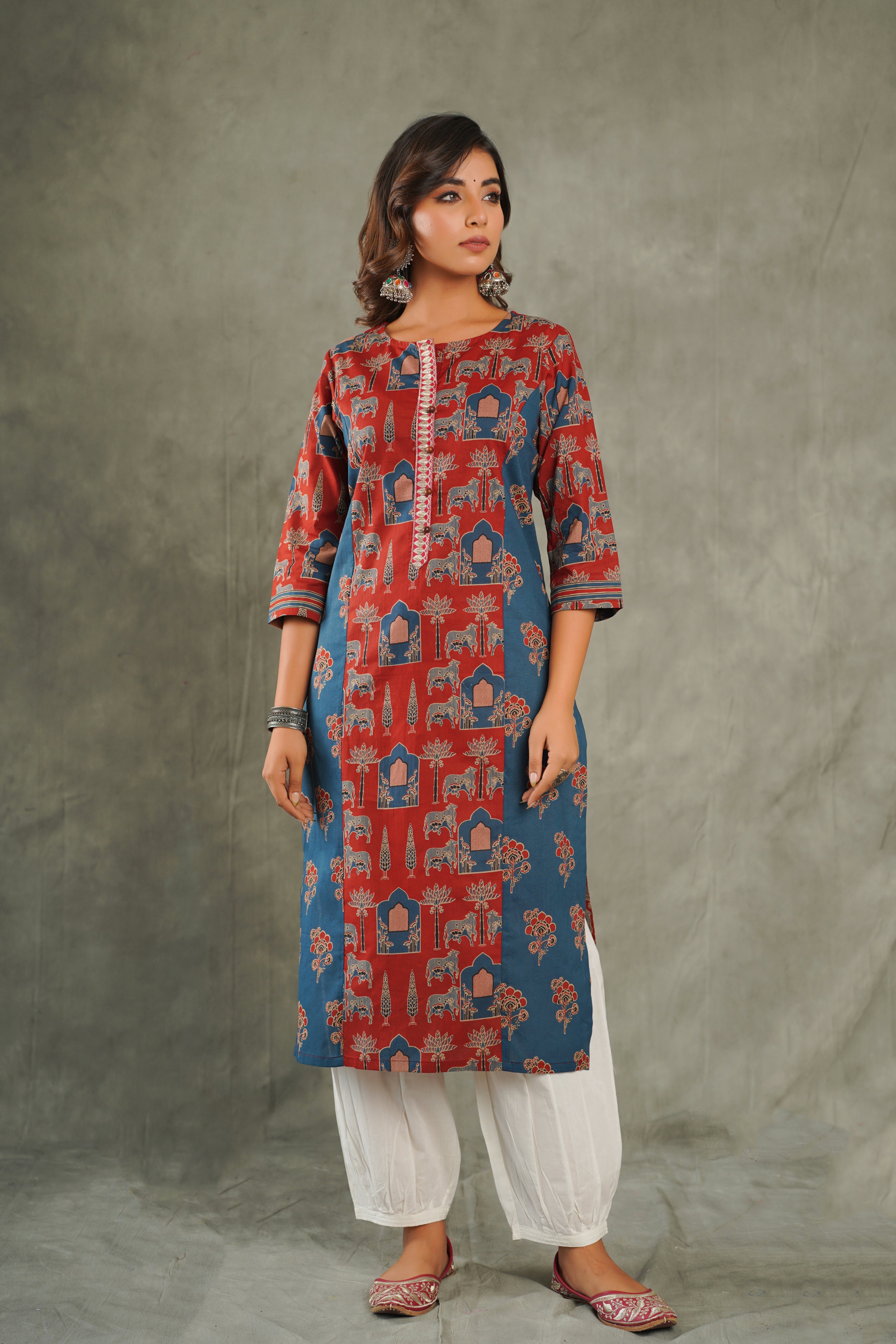 Maroon Warli Printed Cotton Kurta