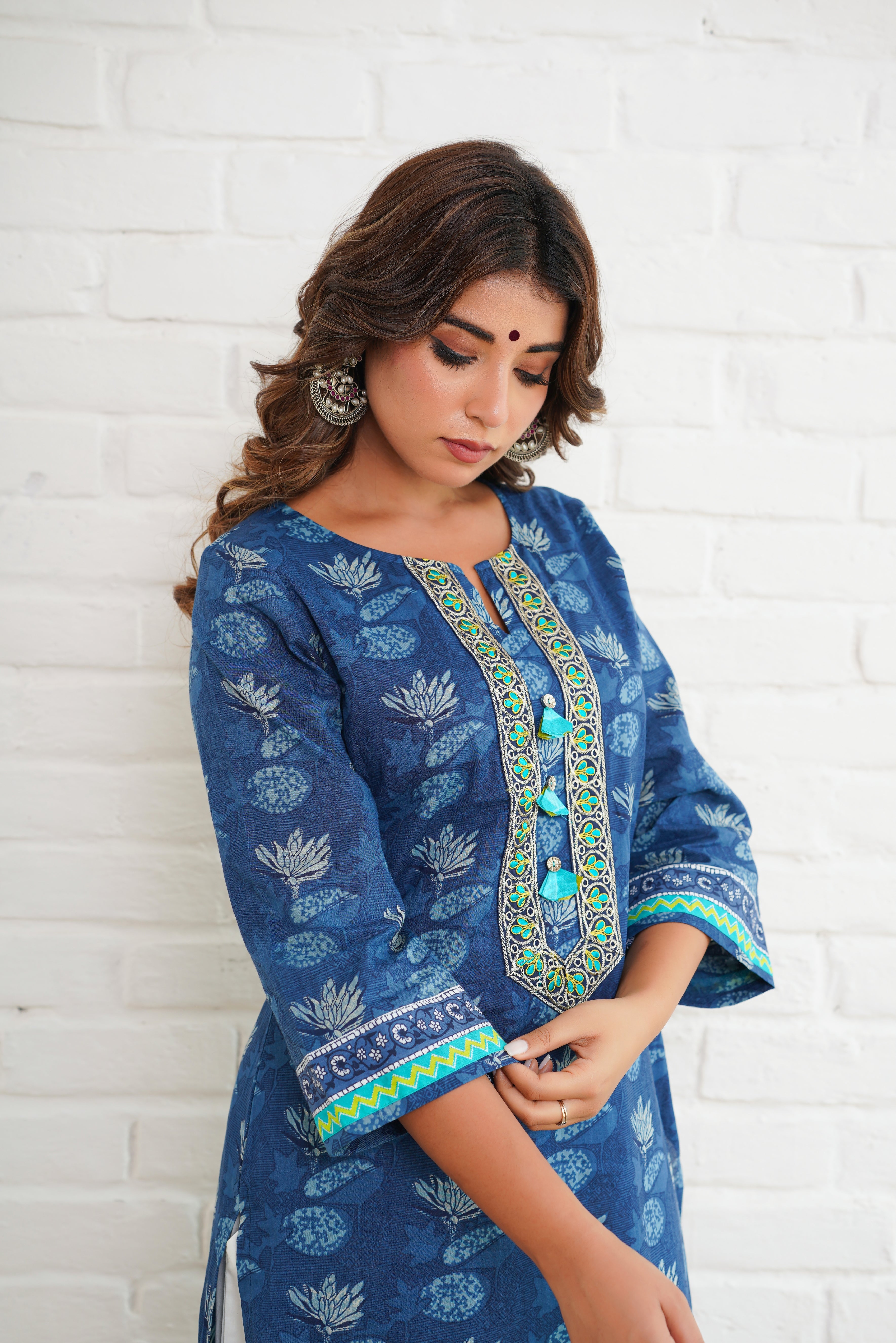 Indigo Floral Cotton Printed Kurta