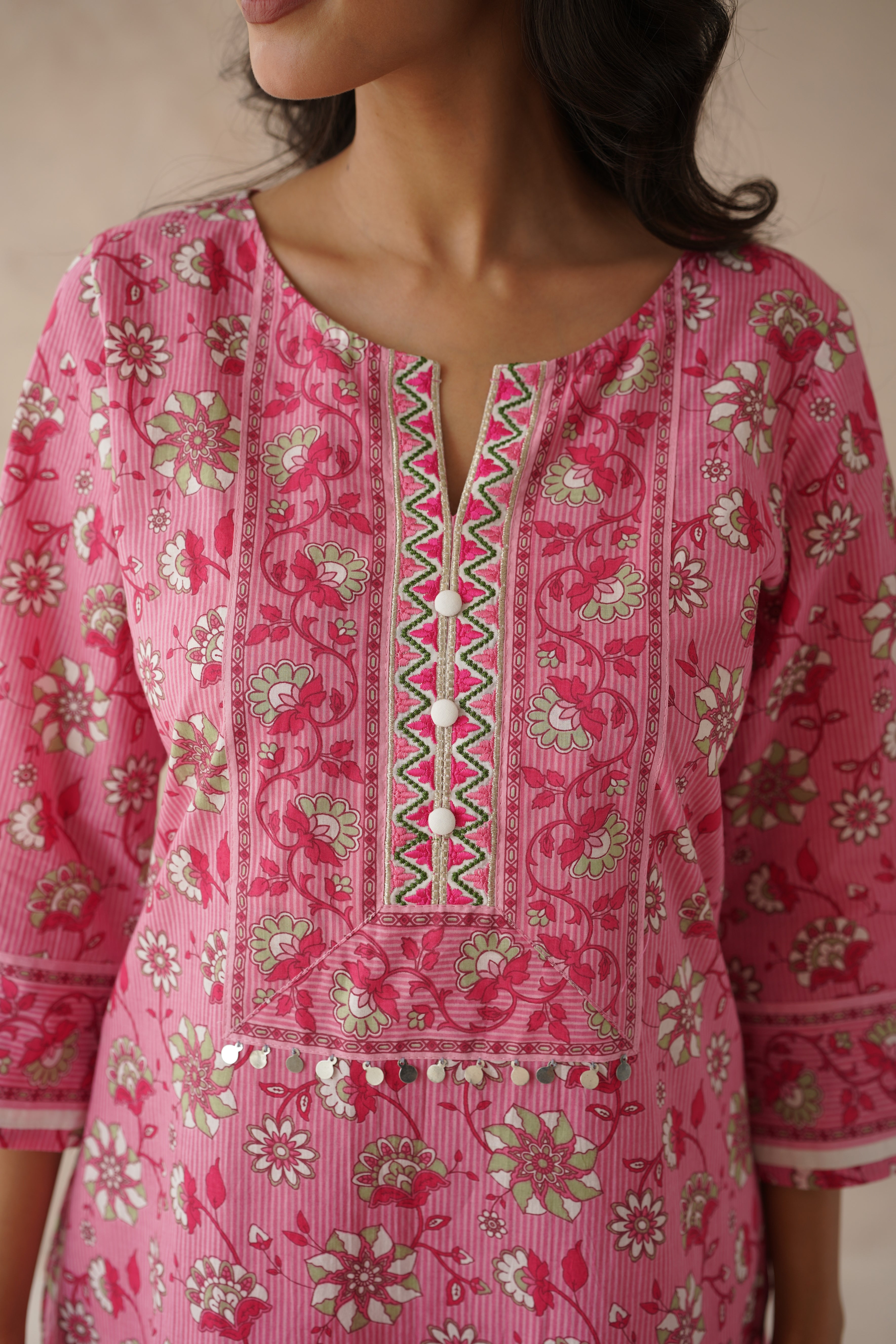Pink Floral Cotton Suit Set