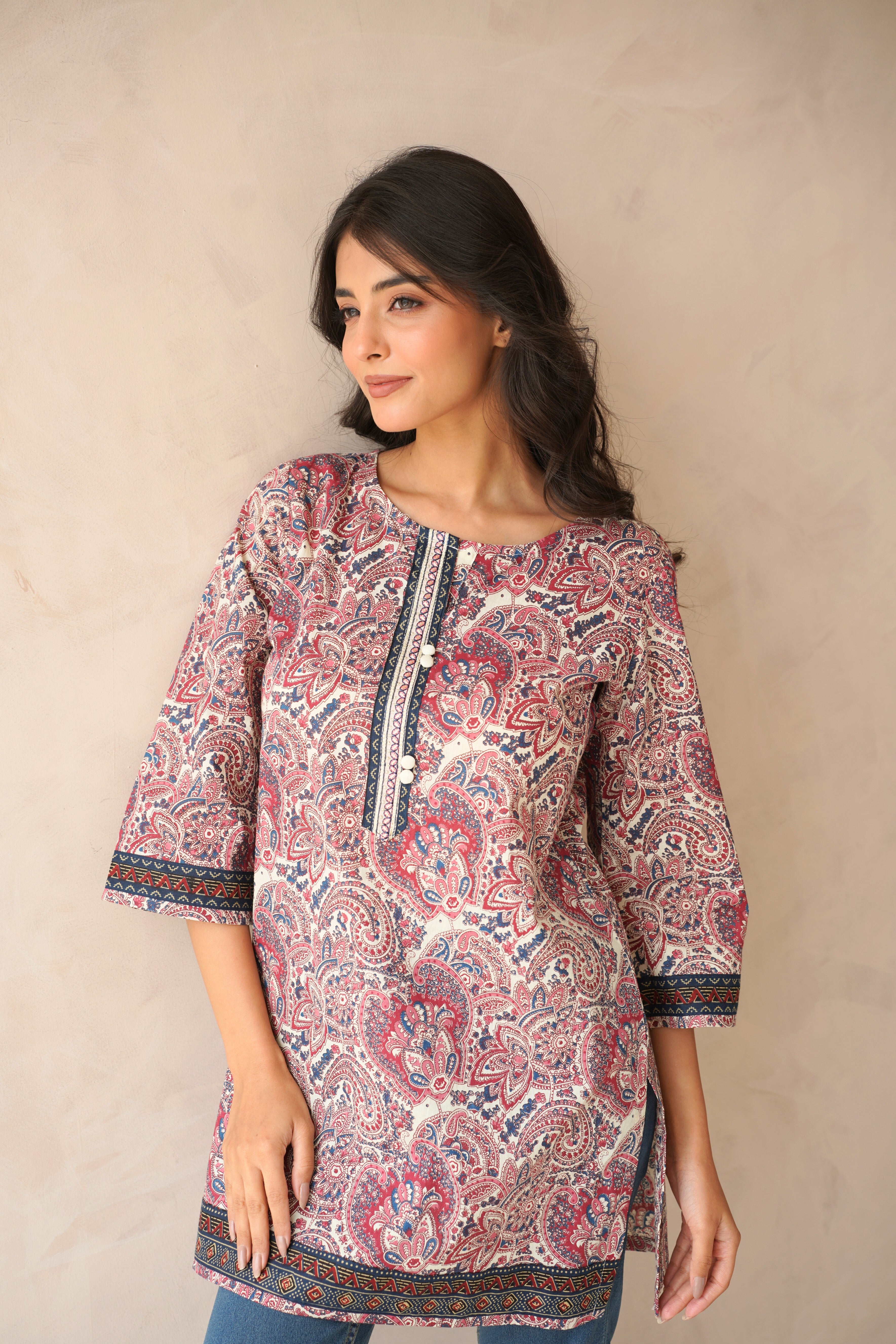 Multicolor Motif Printed Cotton Kurti