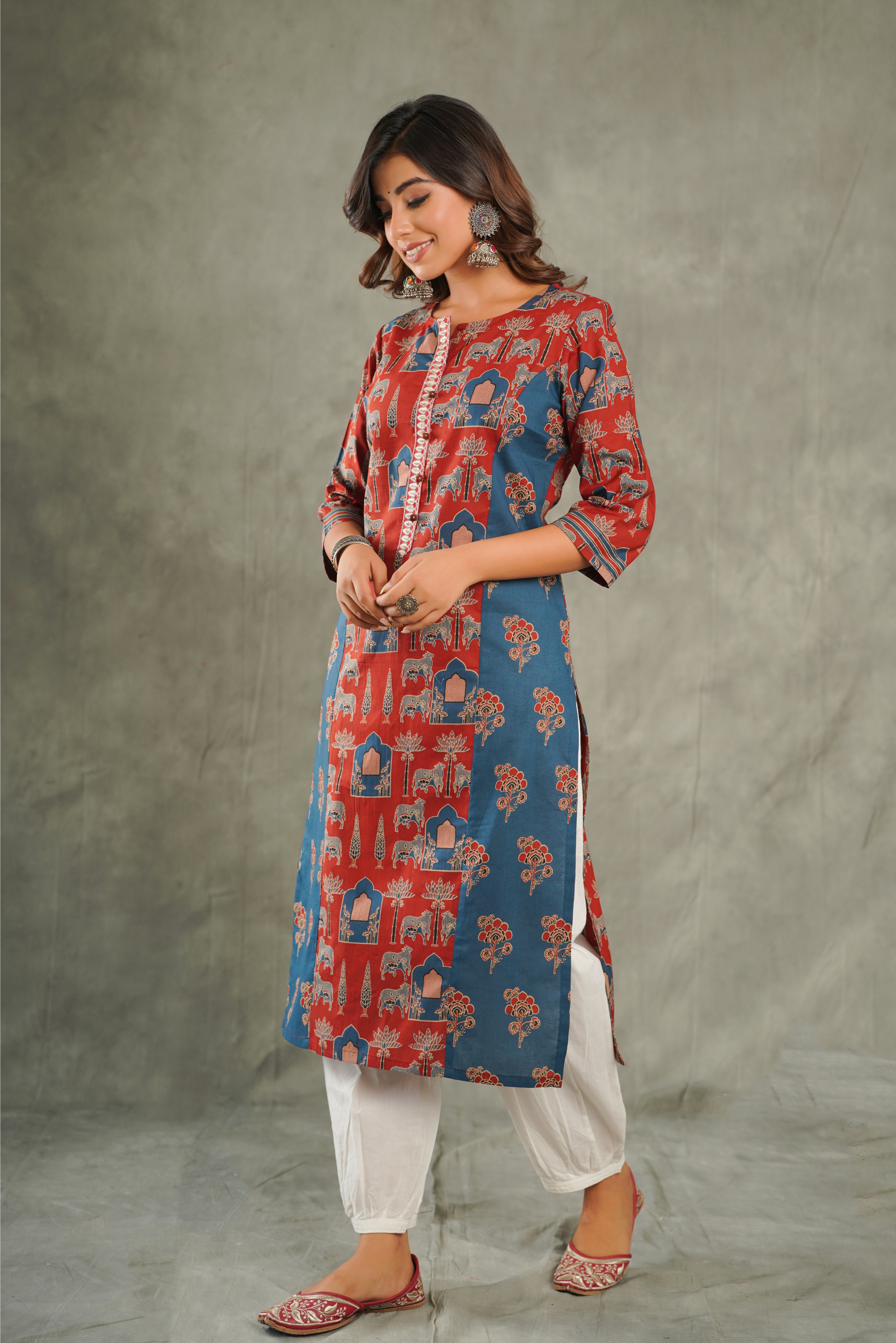 Maroon Warli Printed Cotton Kurta