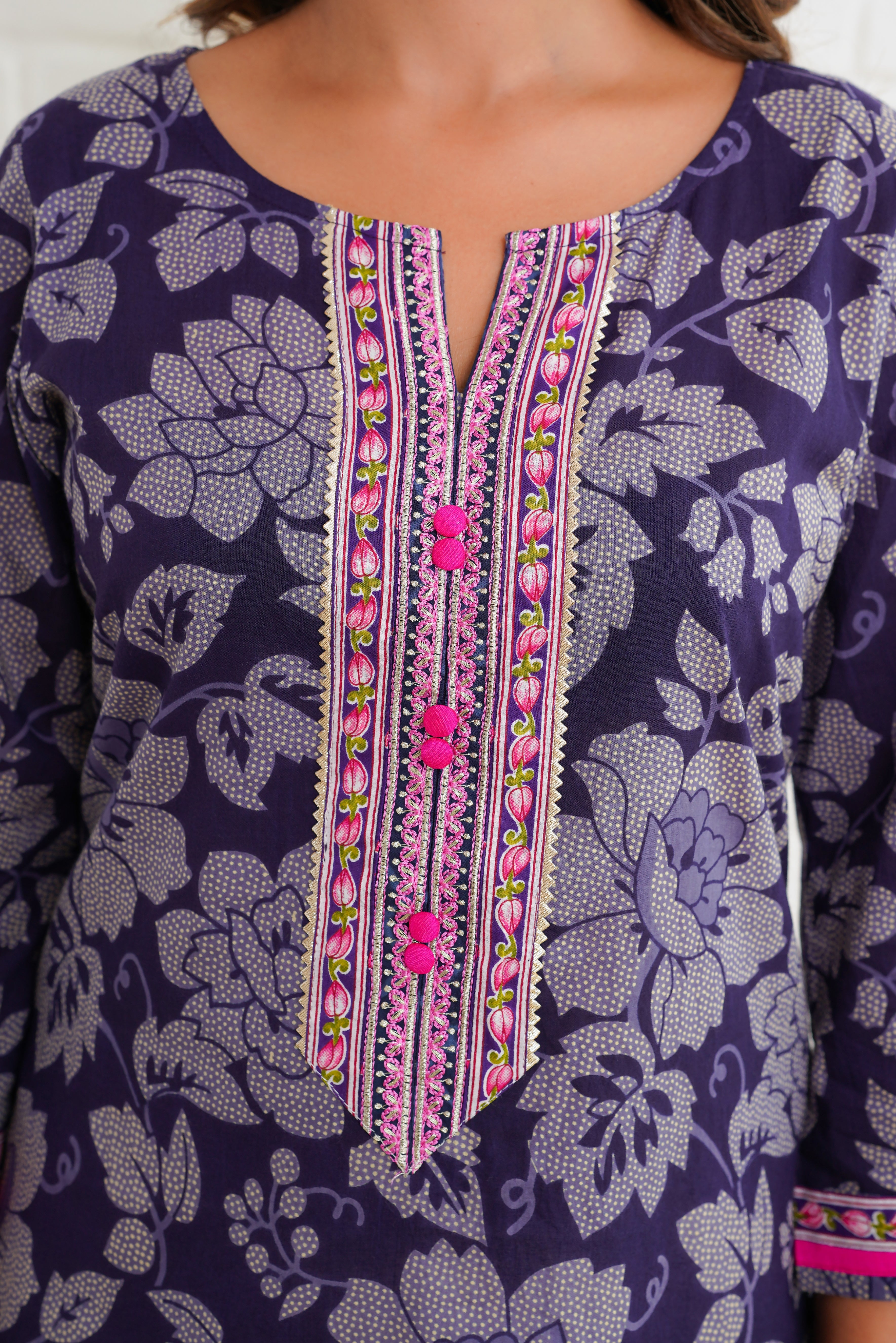 Purple Floral Cotton Printed Kurta