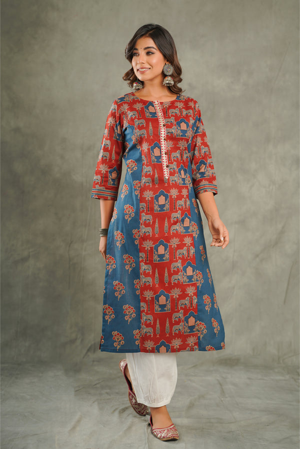 Maroon Warli Printed Cotton Kurta