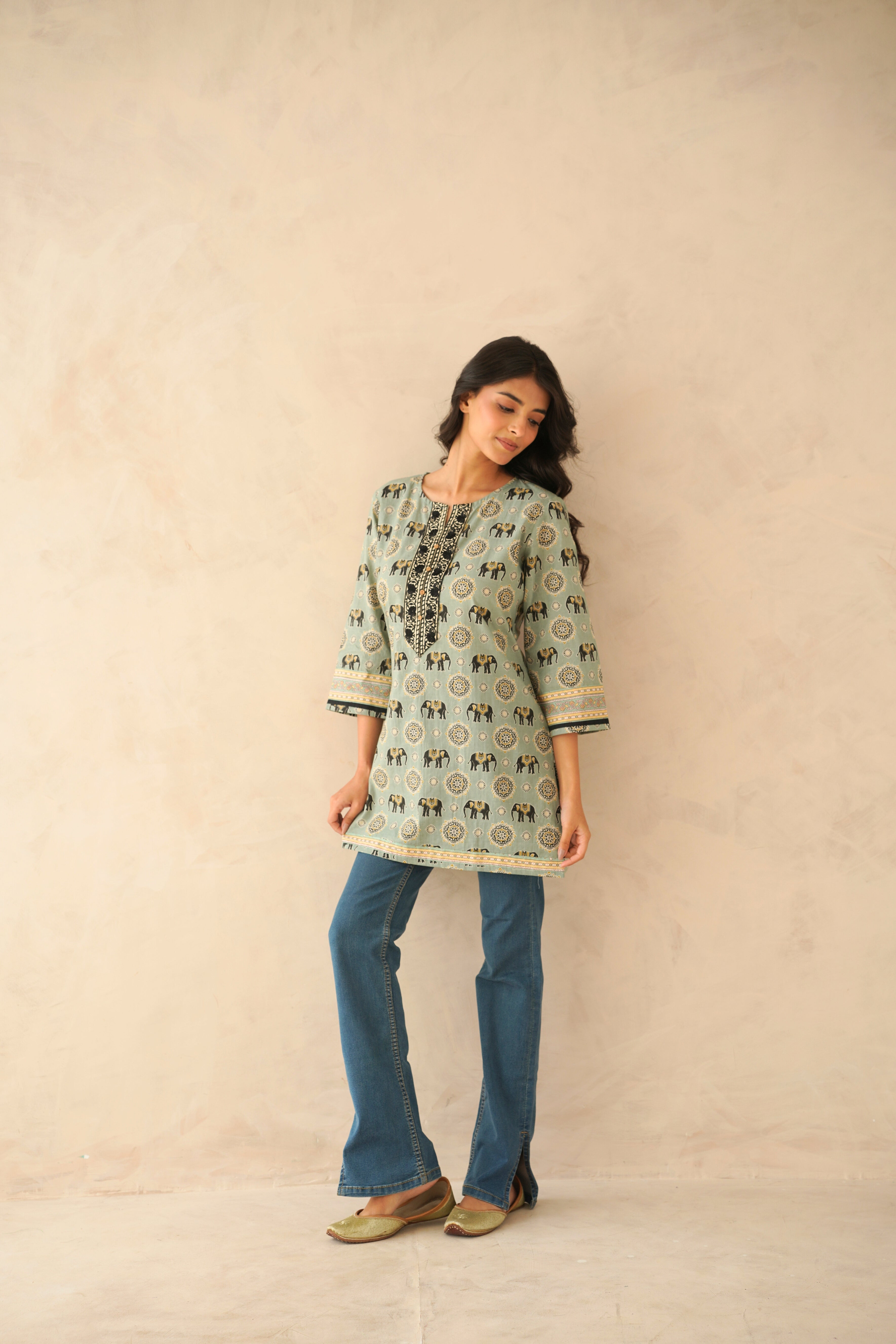 Pastel Motif Printed Cotton Kurti