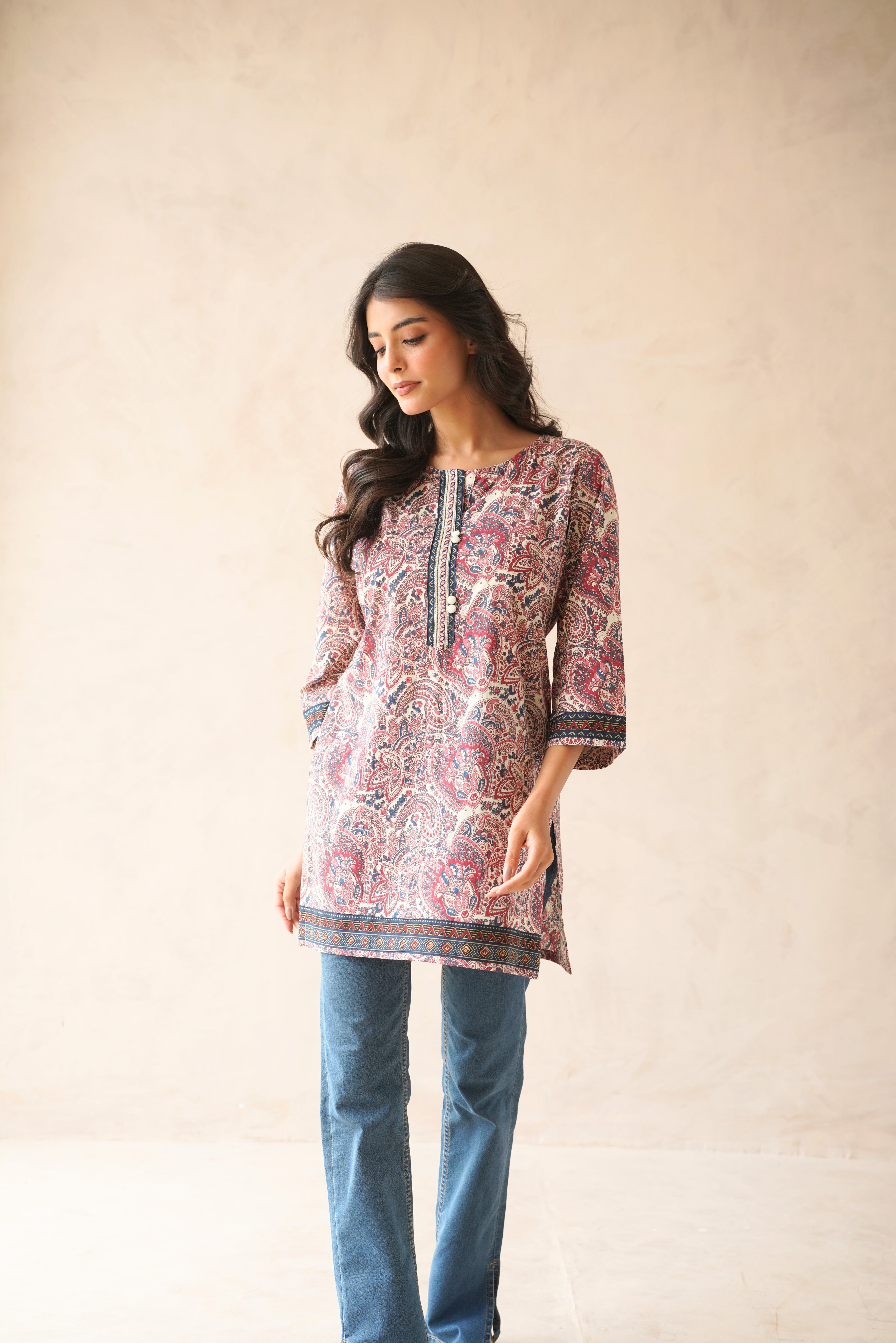 Multicolor Motif Printed Cotton Kurti