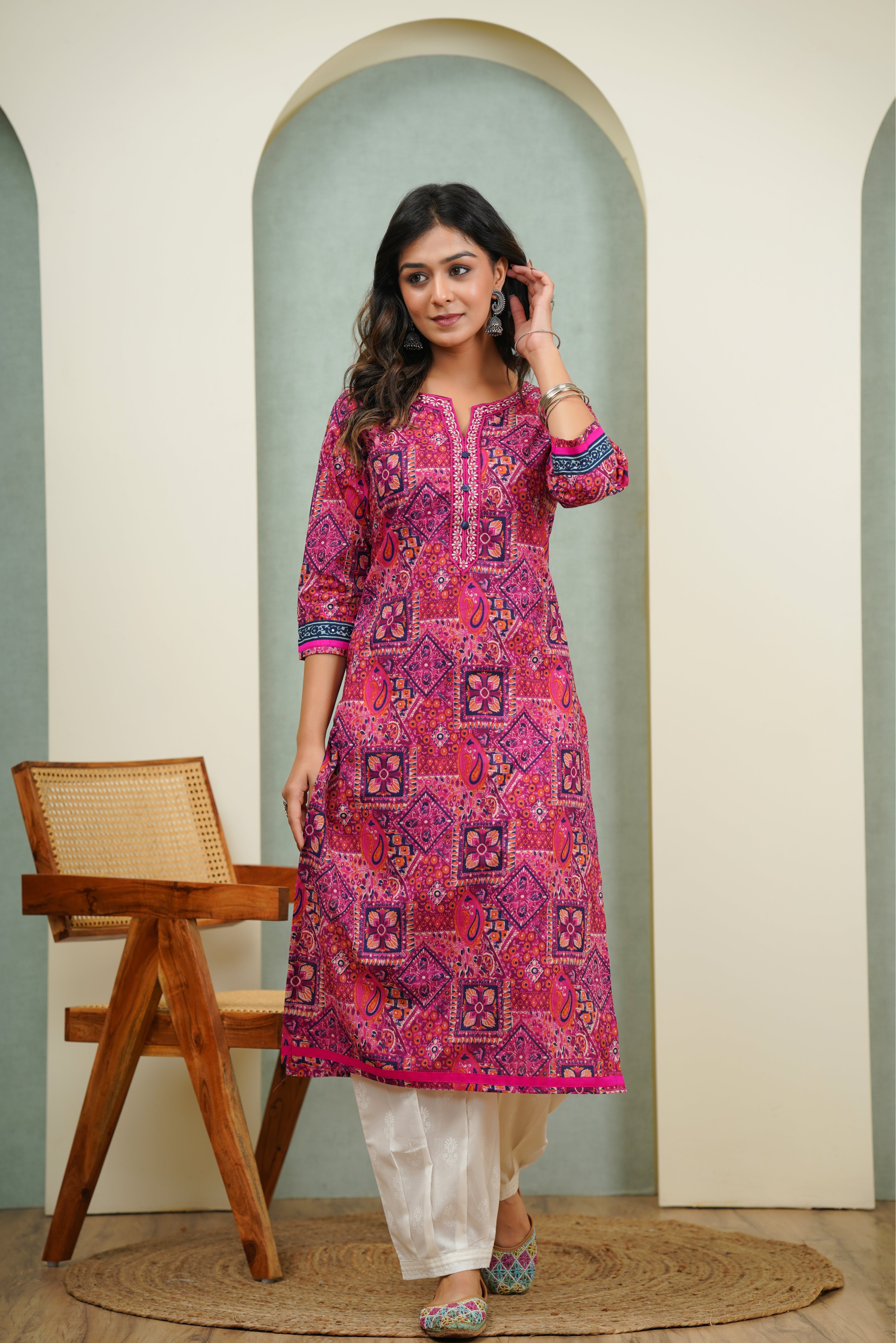 Multicolor Motif Printed Cotton Kurta