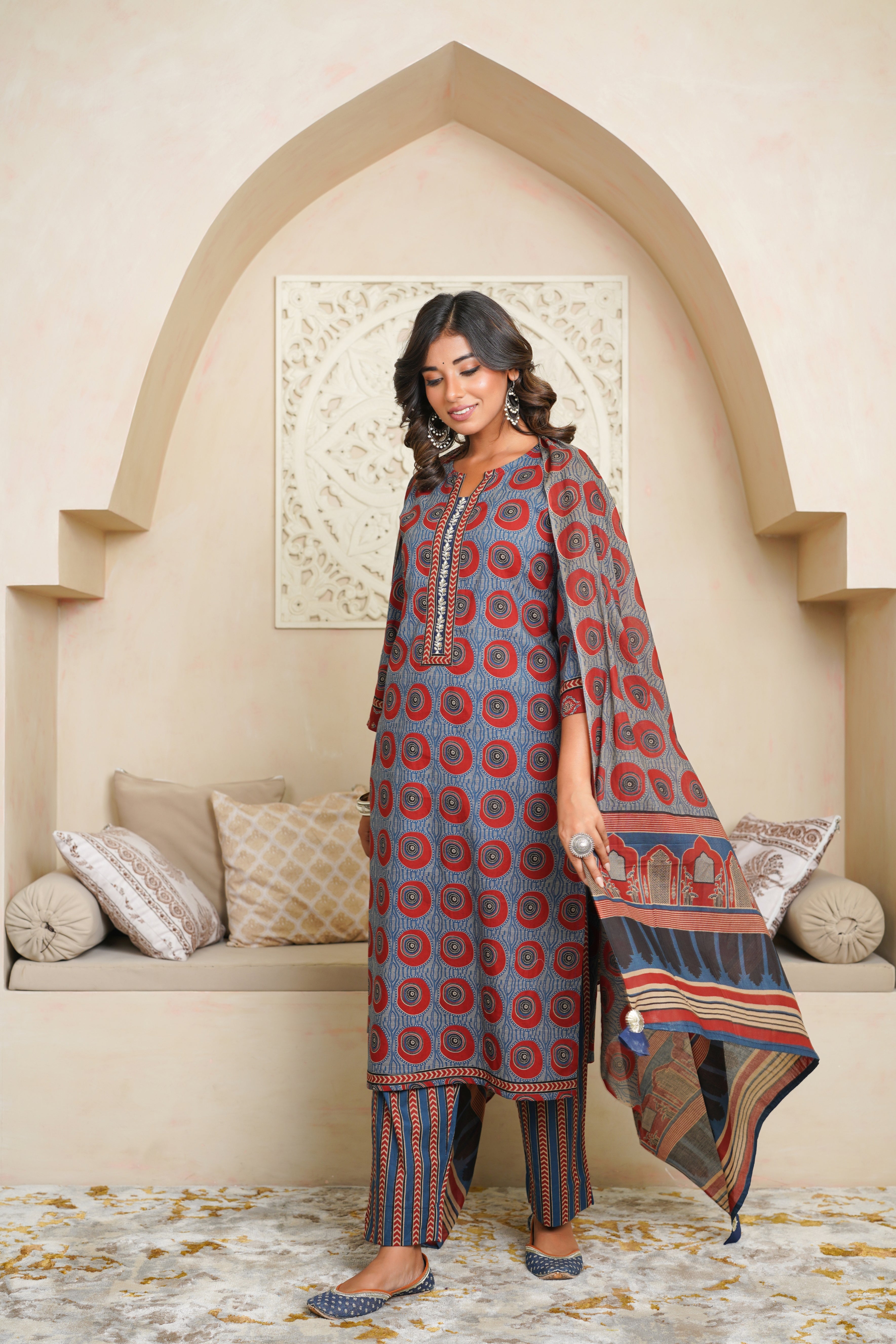 Maroon Motif Cotton Suit Set