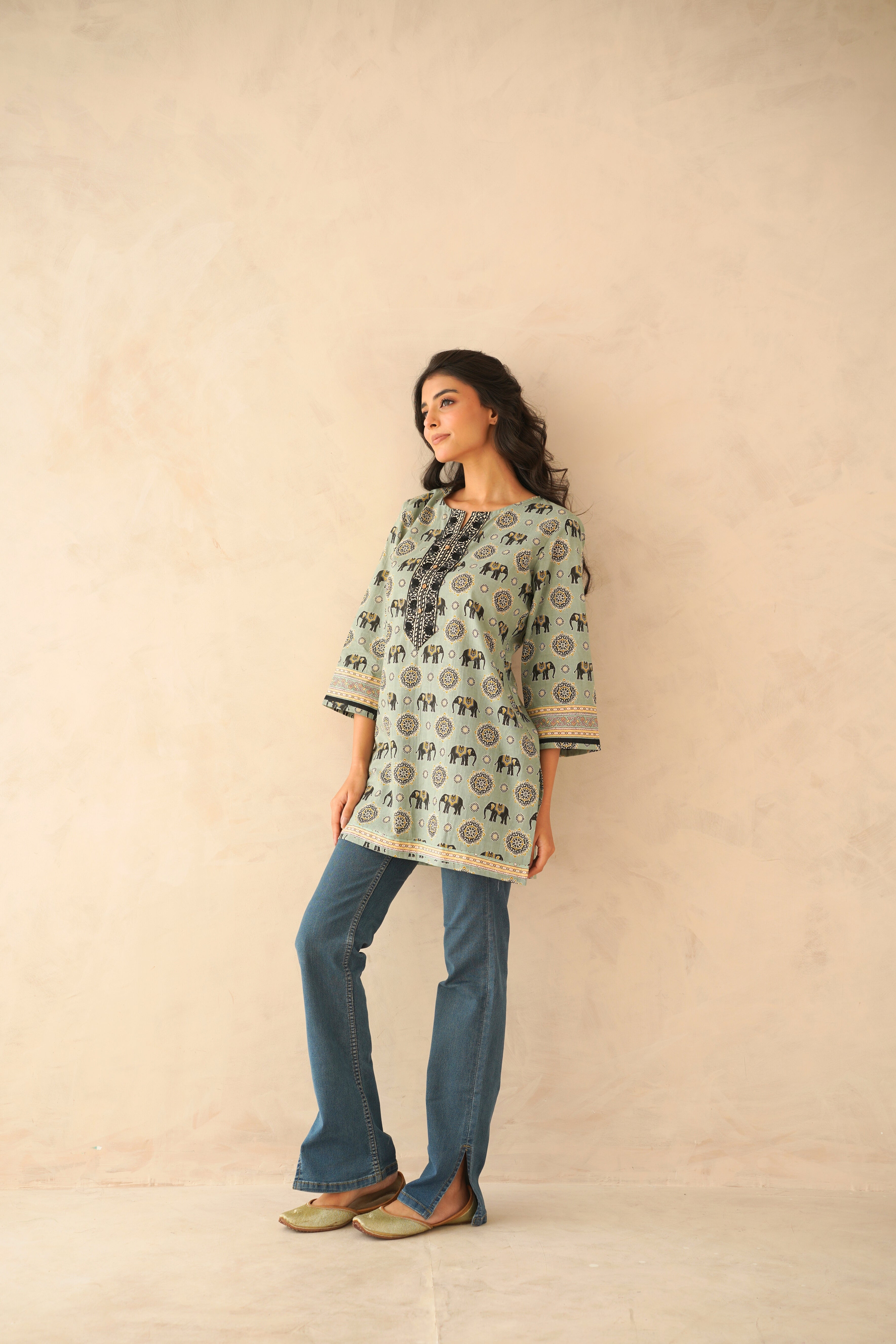 Pastel Motif Printed Cotton Kurti