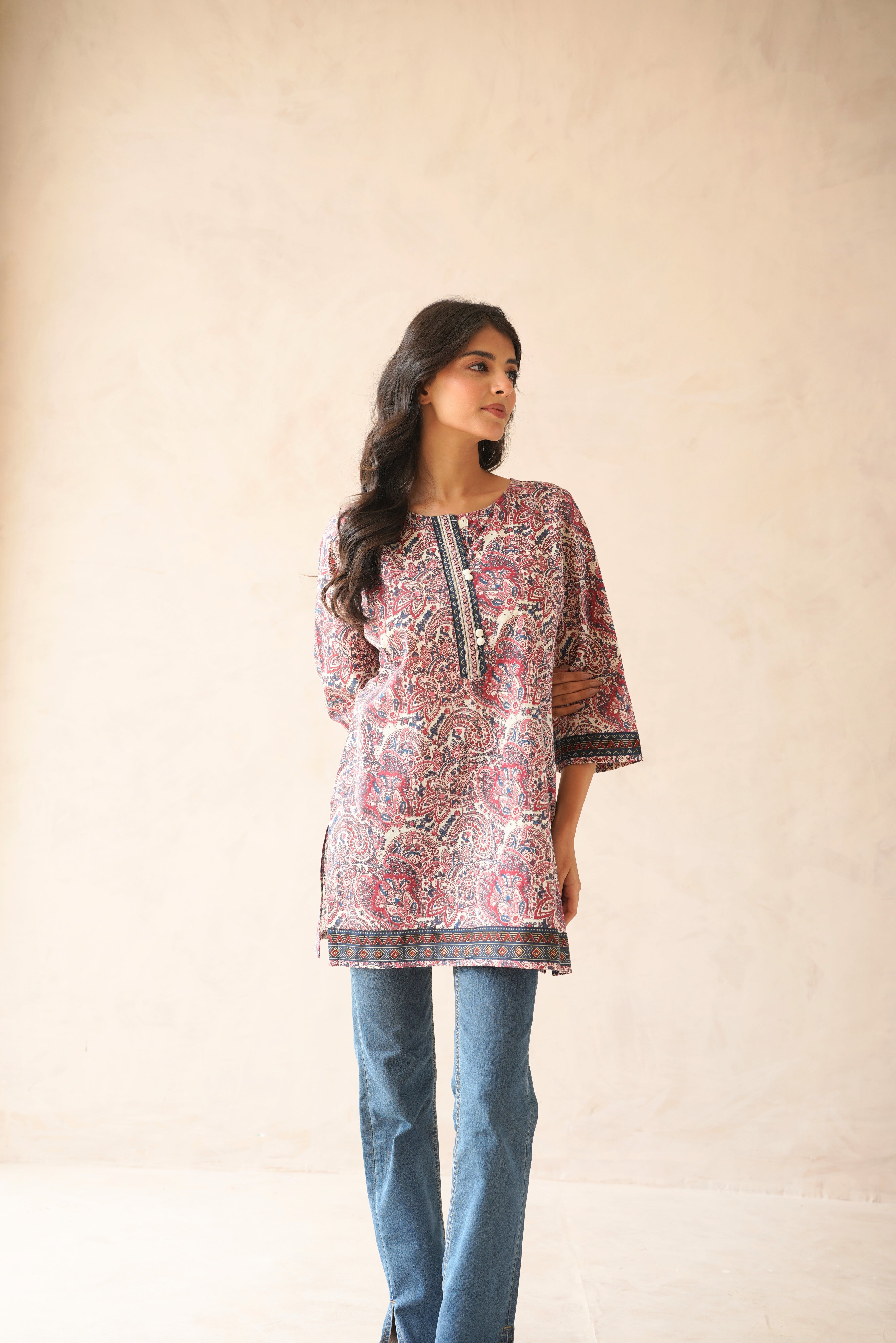 Multicolor Motif Printed Cotton Kurti