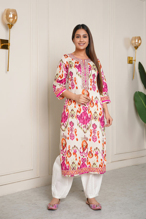 Multicolor Ikat Printed Cotton Kurta