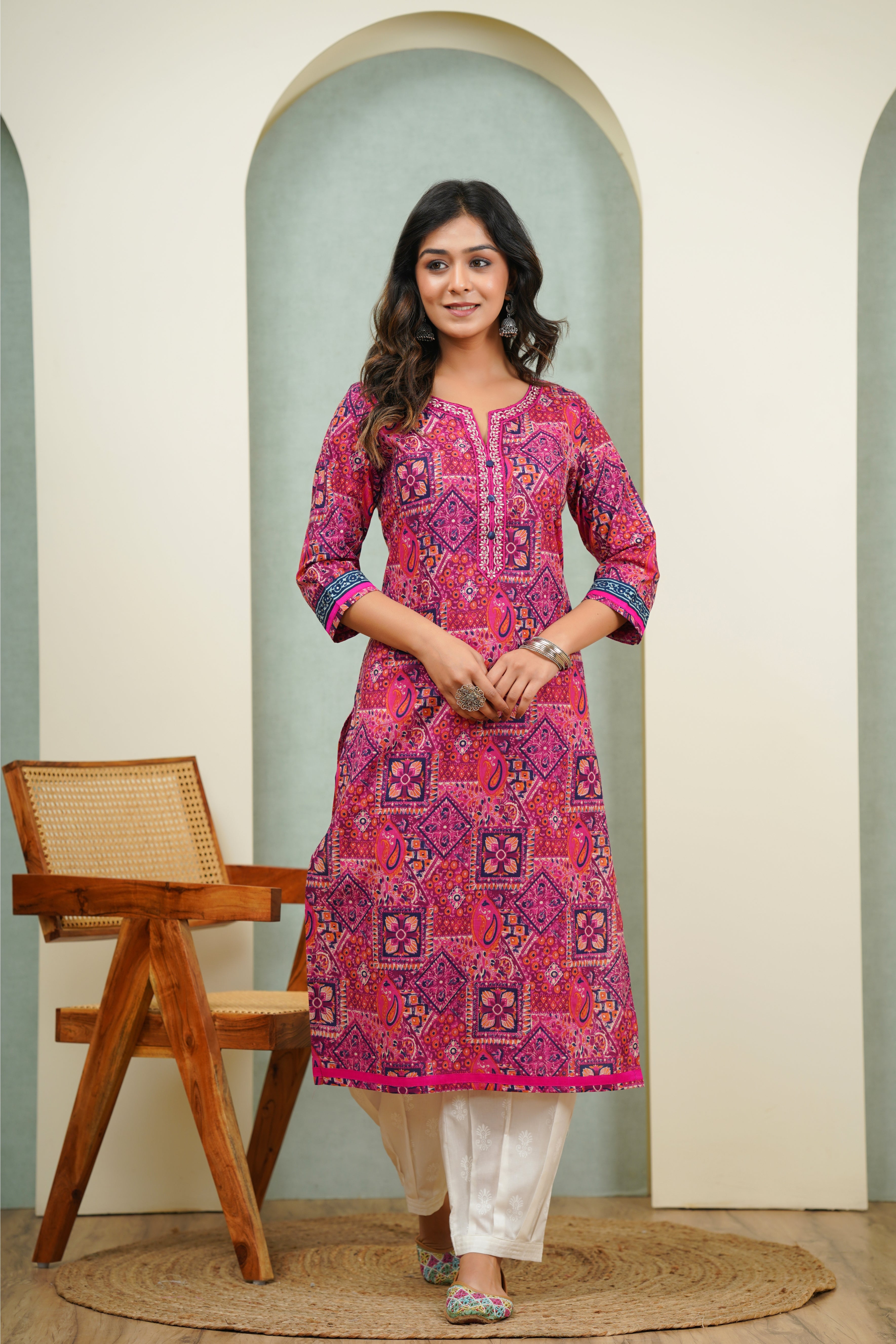 Multicolor Motif Printed Cotton Kurta