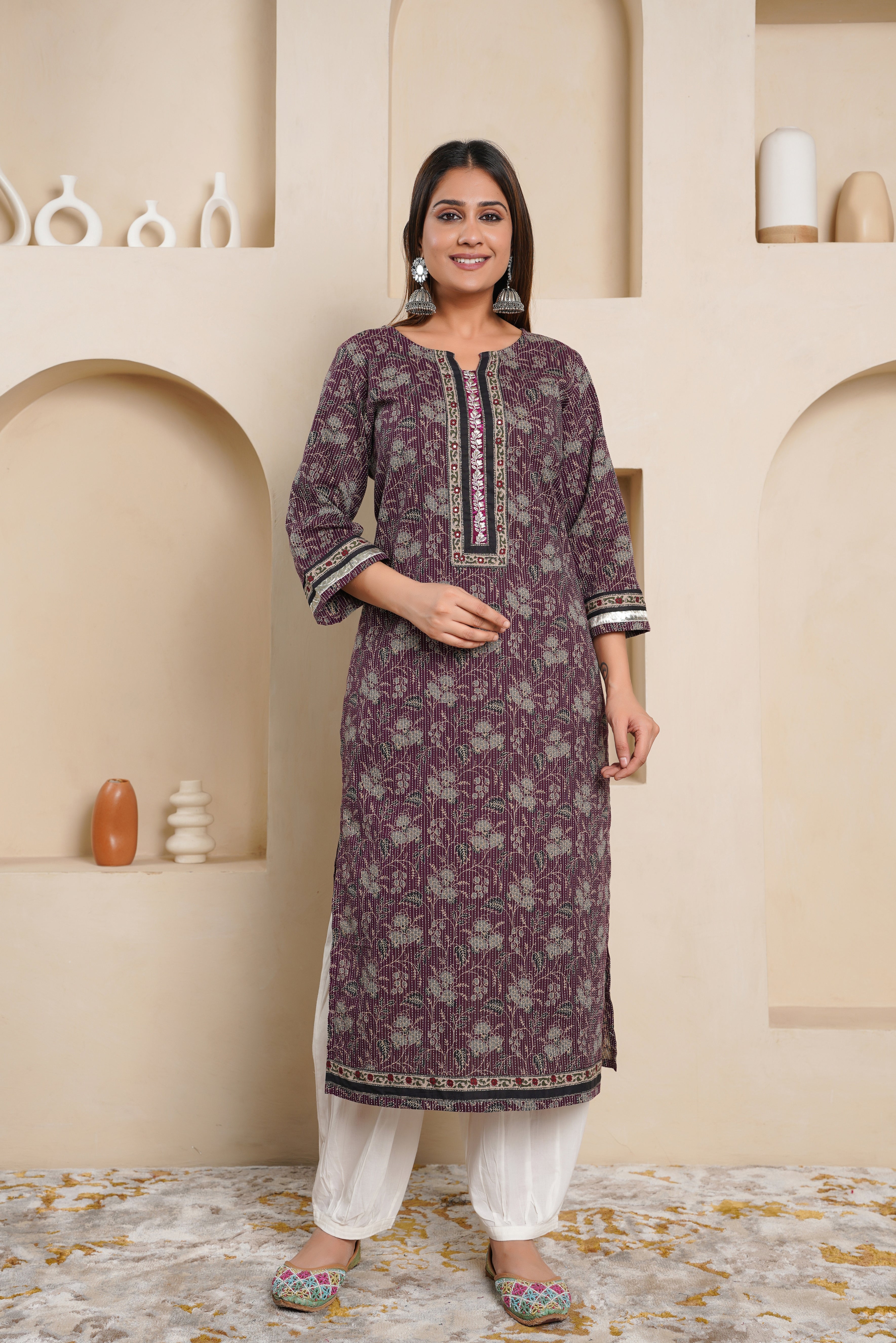 Purple Katha Printed Cotton Kurta