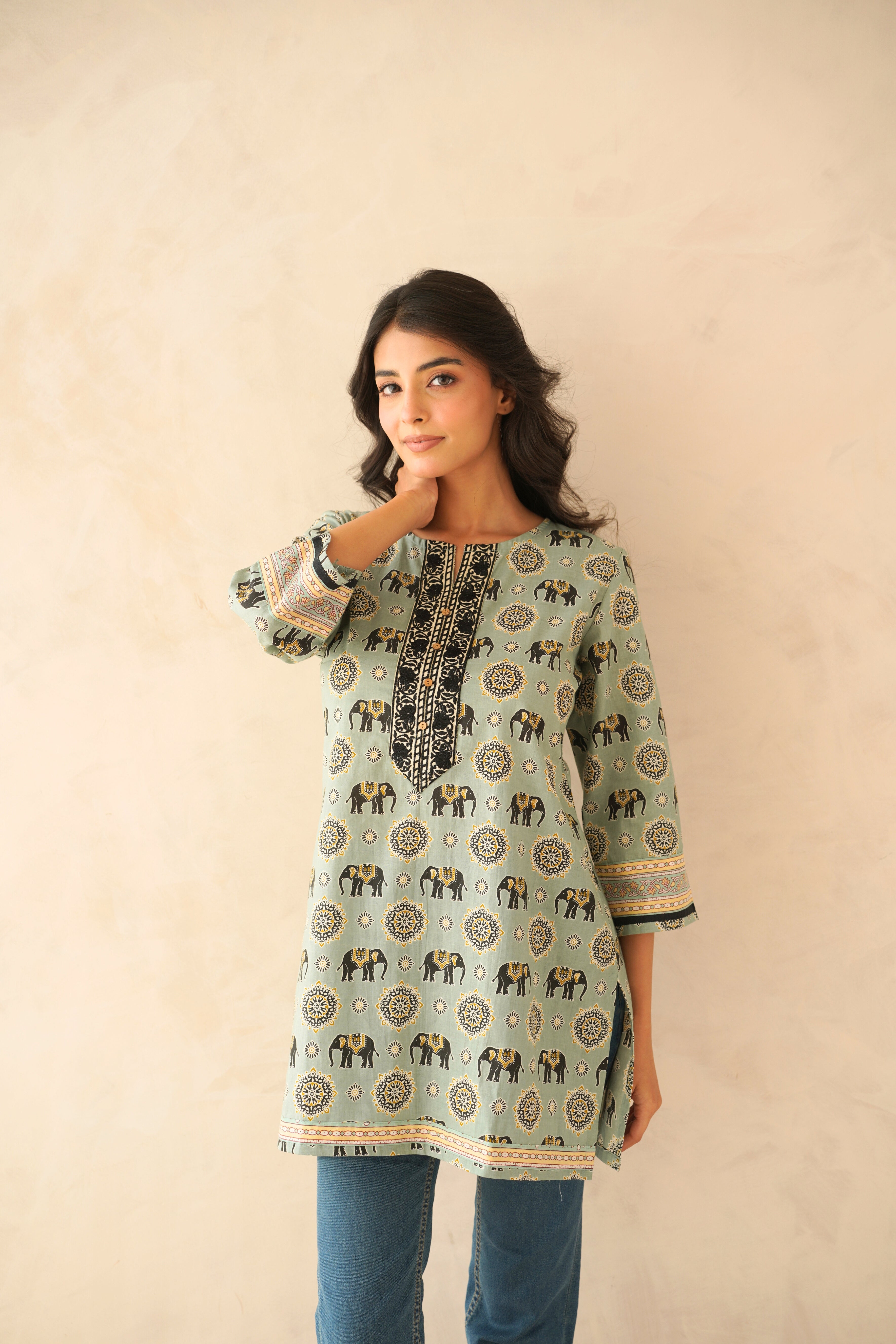 Pastel Motif Printed Cotton Kurti