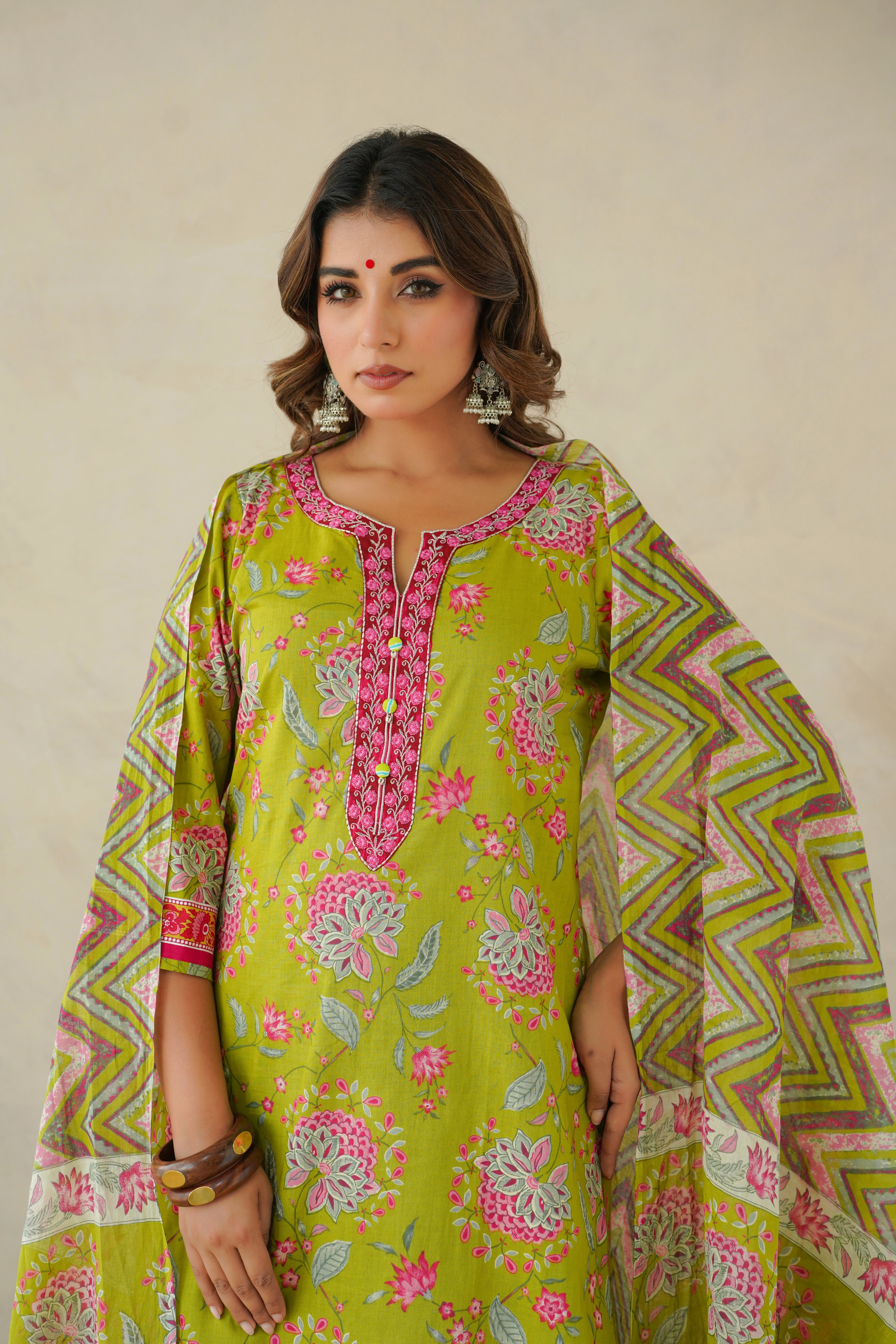 Green Floral Printed Suit Set