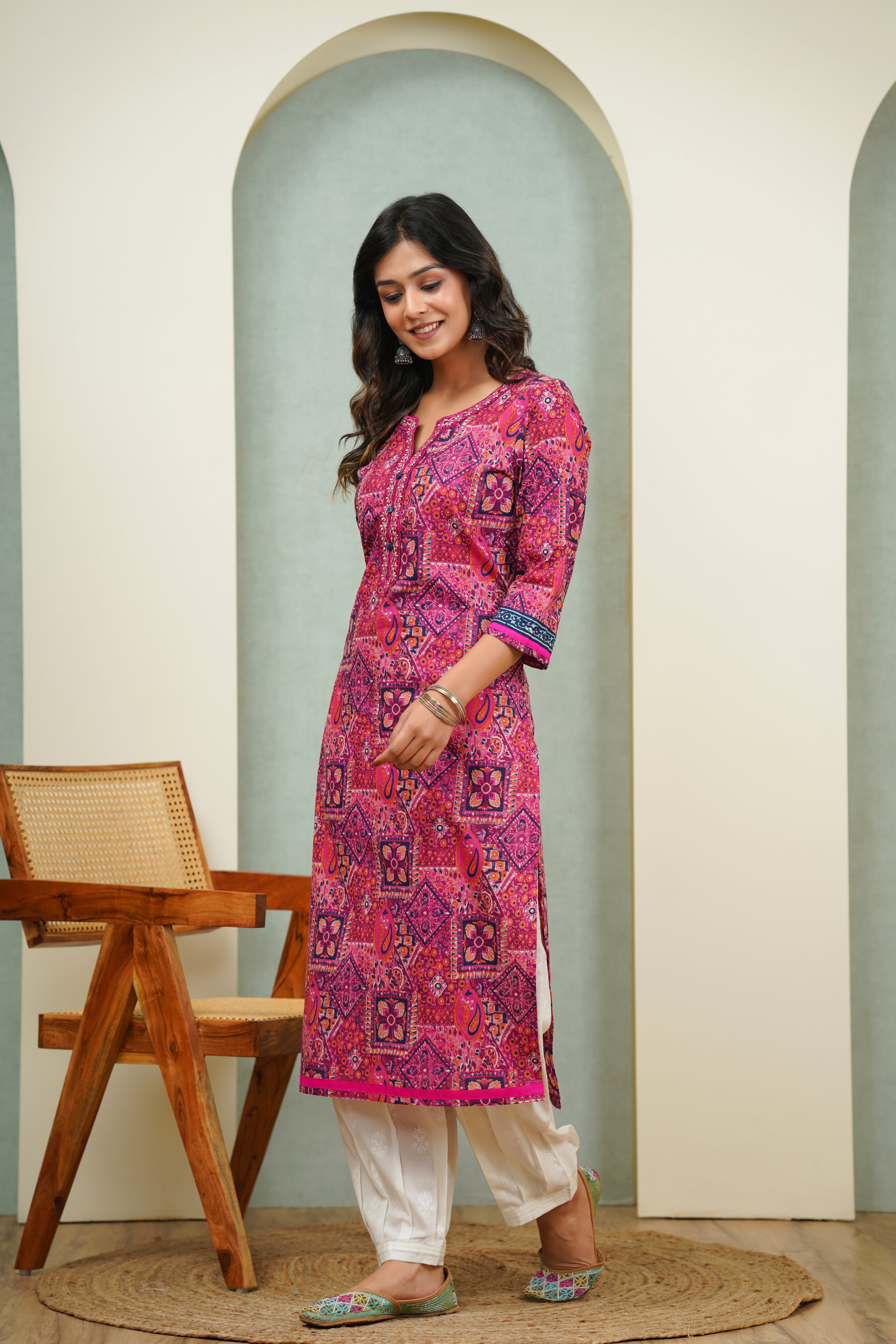 Multicolor Motif Printed Cotton Kurta