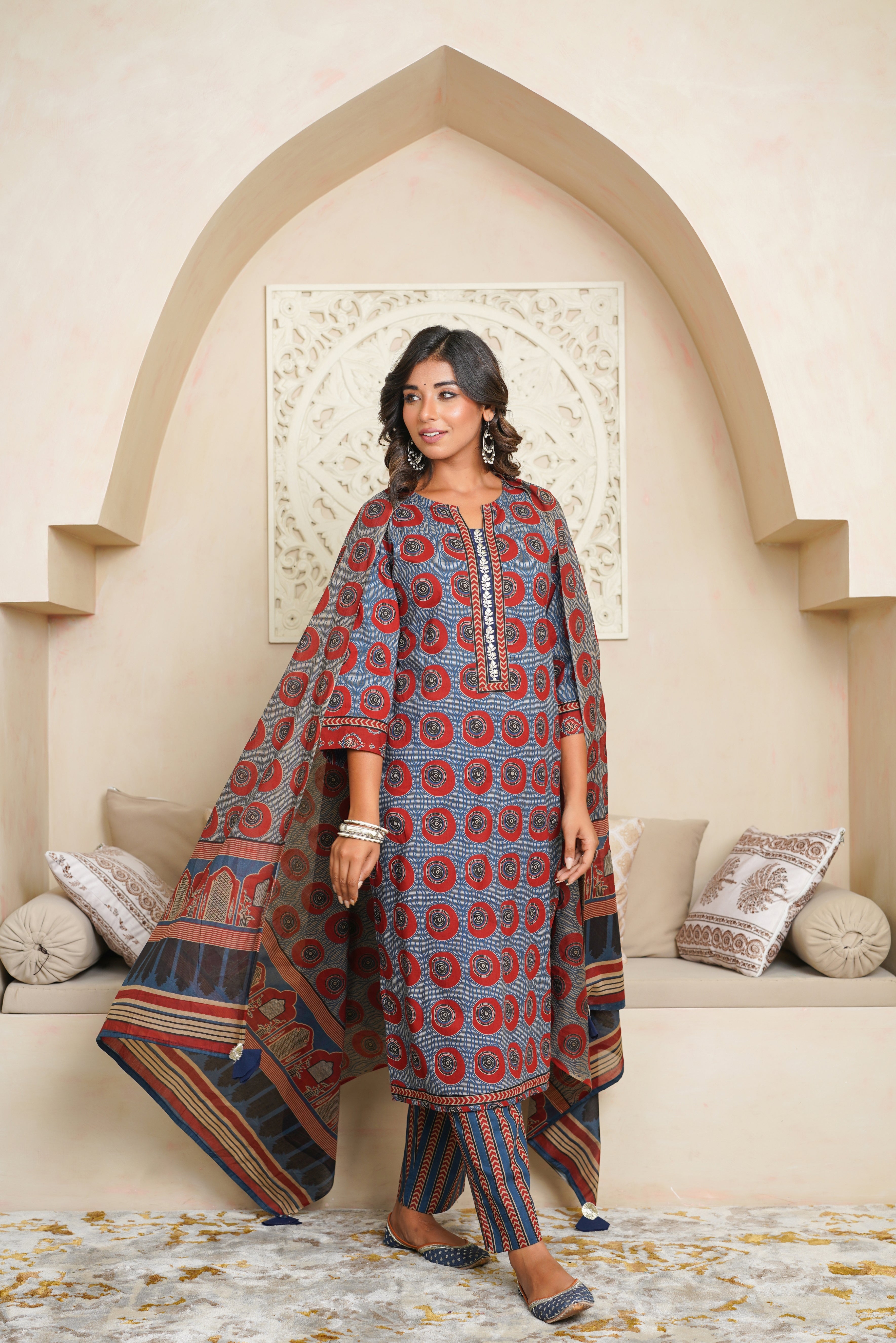 Maroon Motif Cotton Suit Set