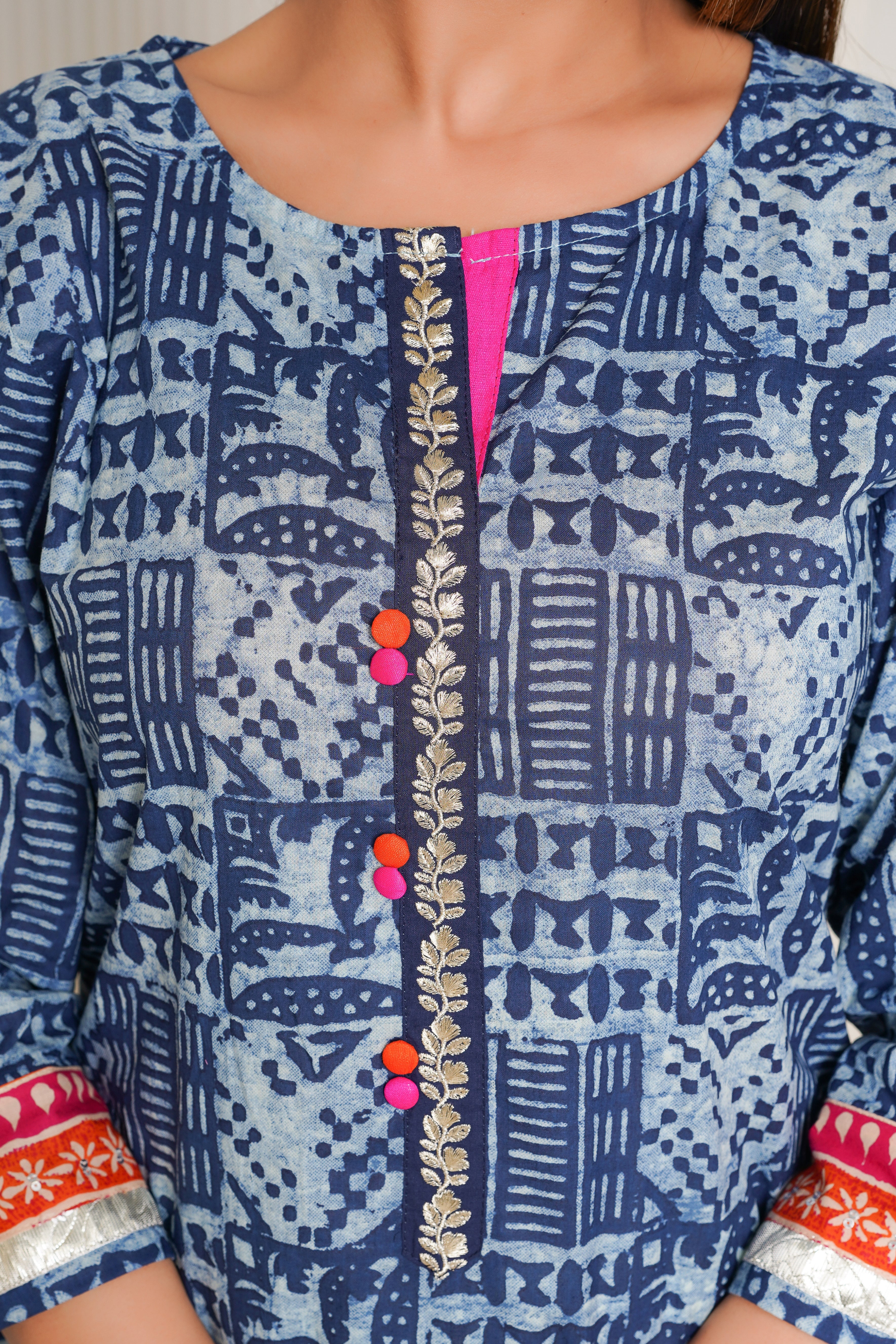 Indigo Geometric Printed Cotton Kurta