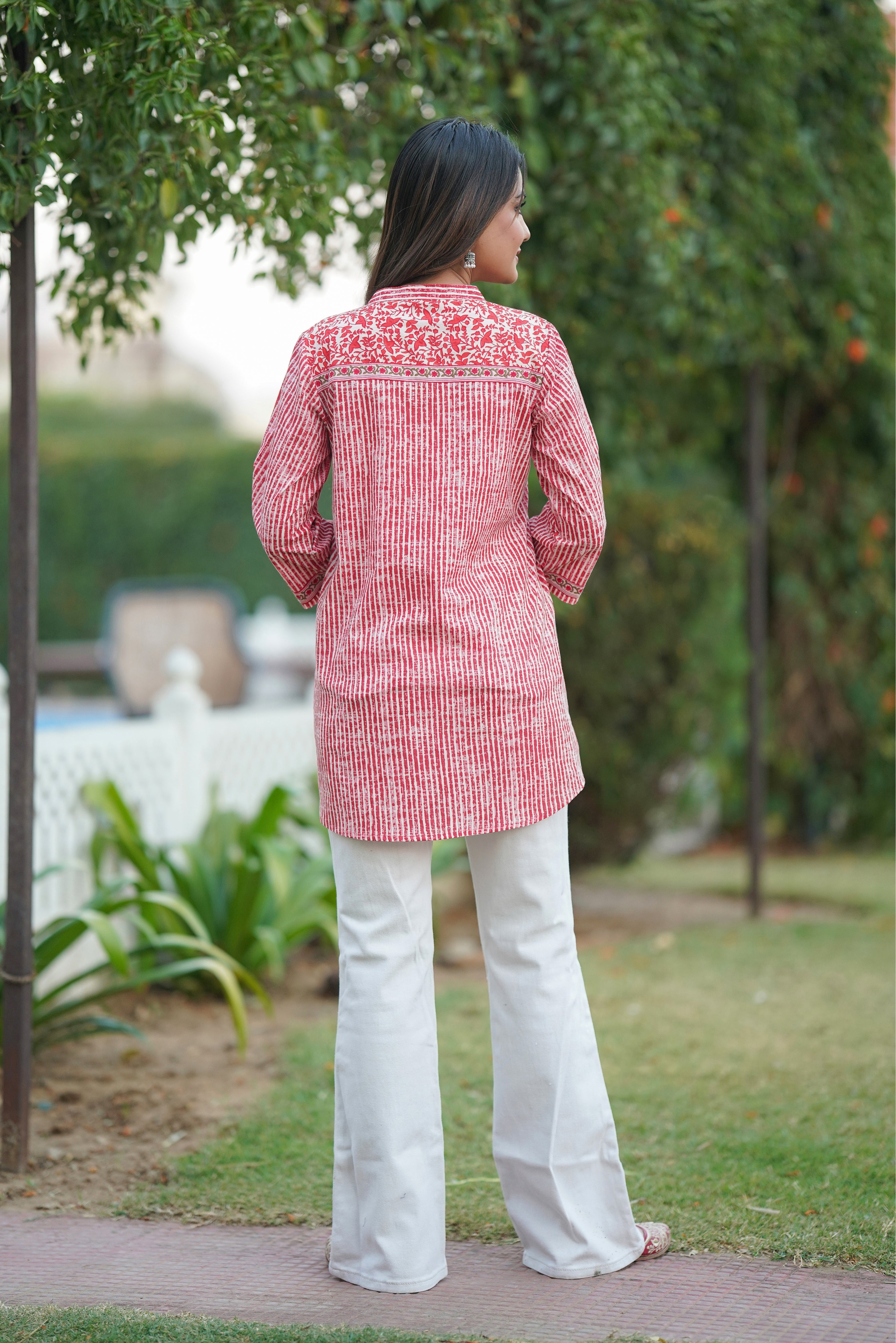 Red Stripe Printed Cotton Top