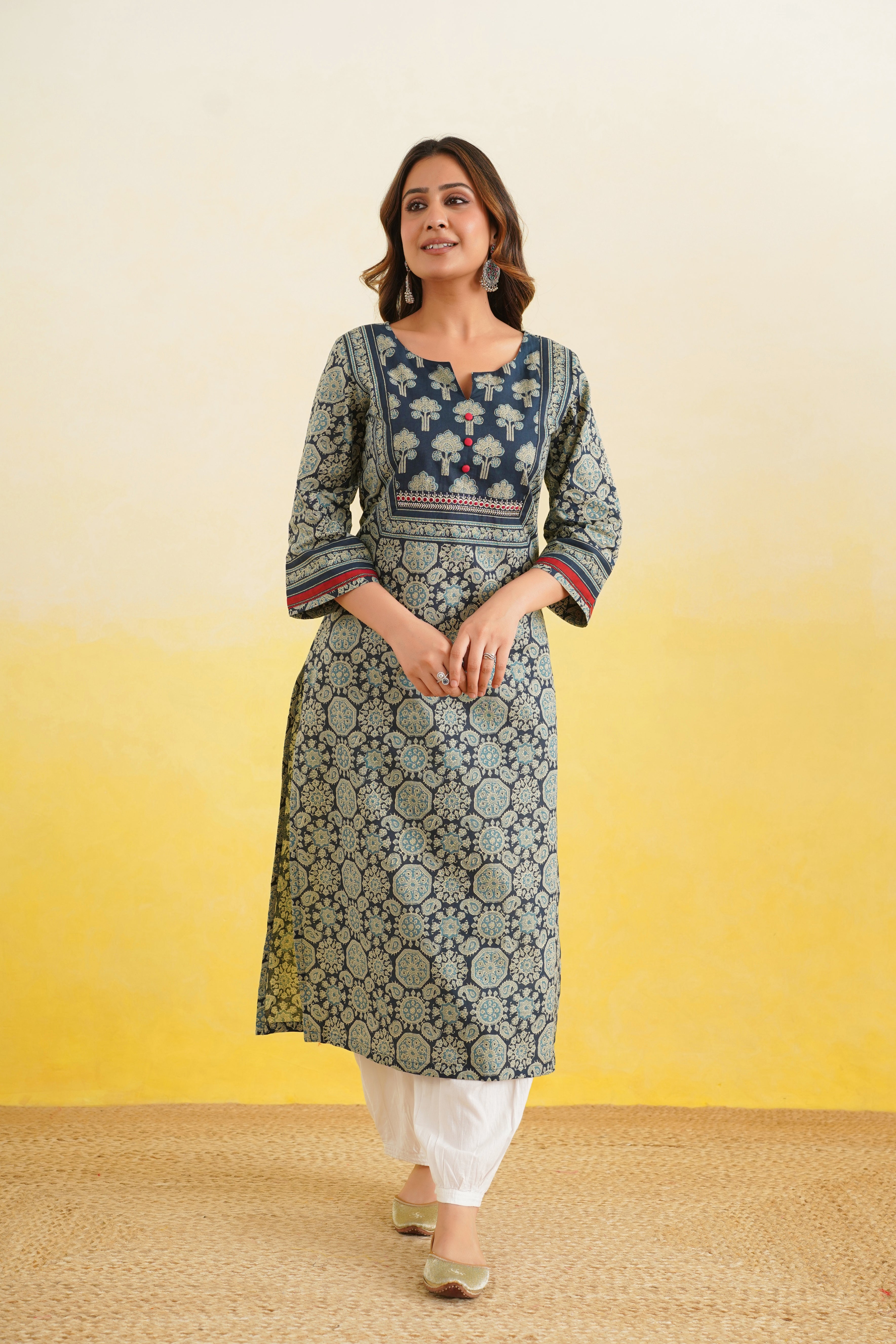 Blue Geometric Printed Cotton Kurta