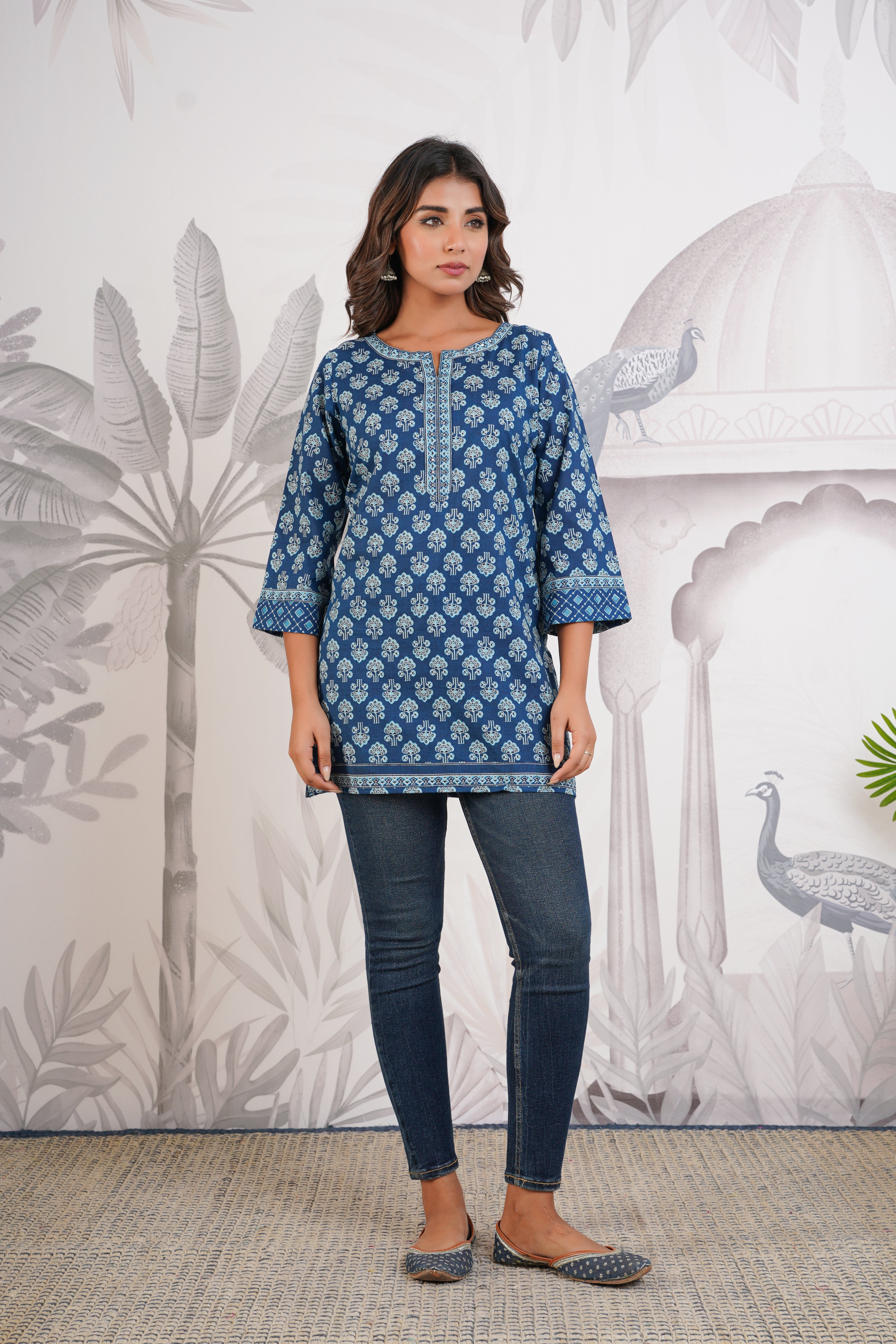 Indigo Motif Printed Cotton Kurti