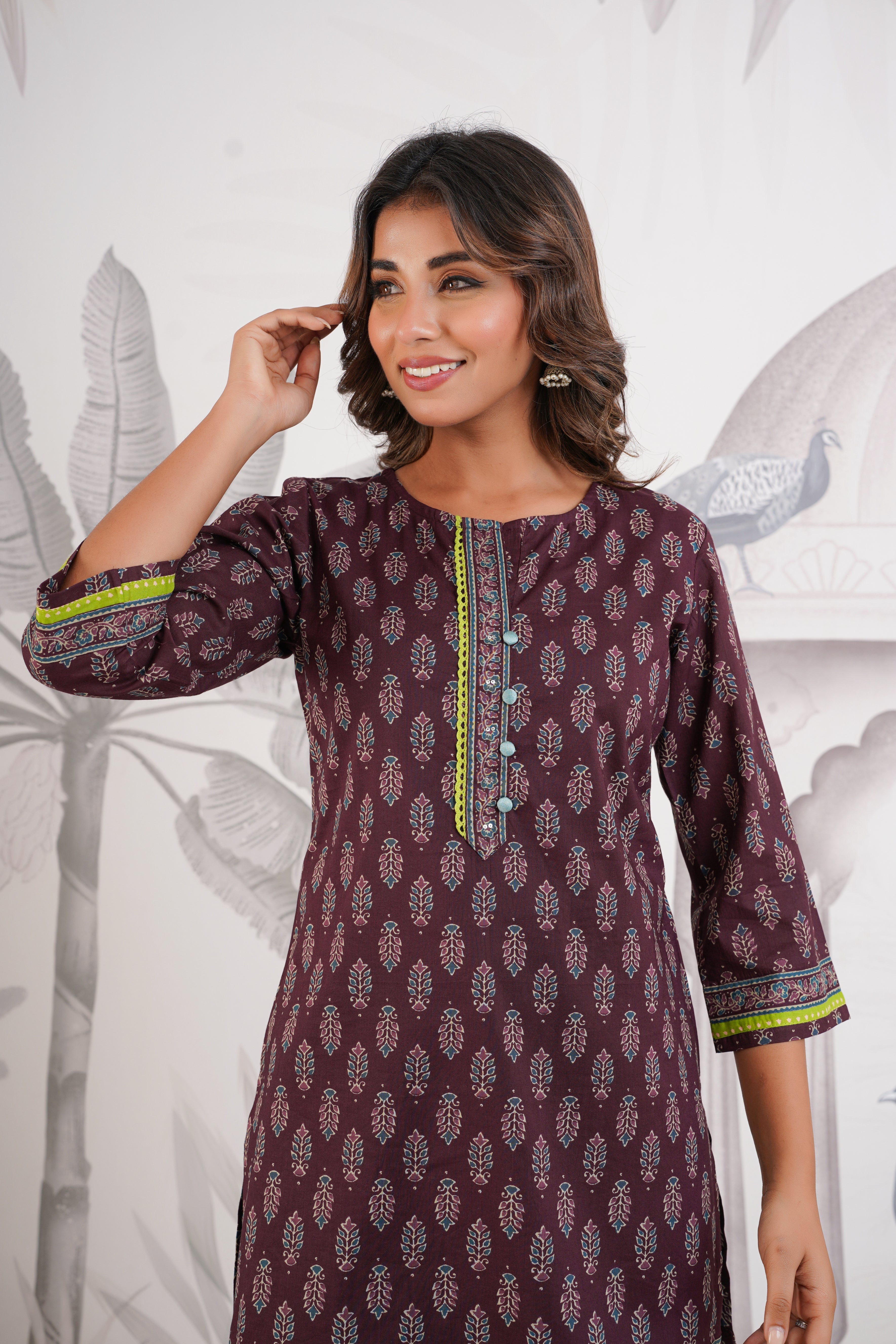 Wine Motif Printed Cotton Kurti