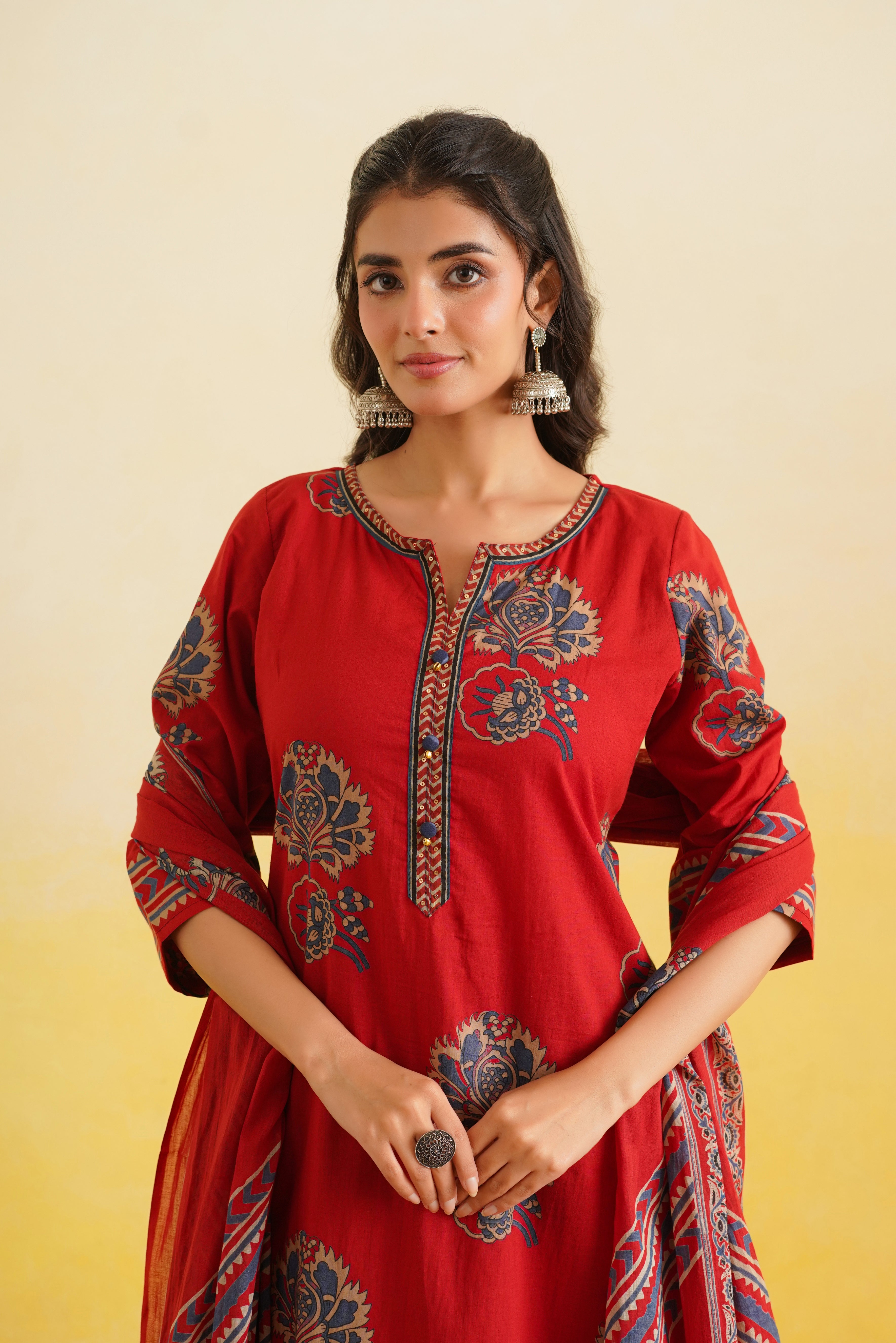 Maroon Motif Printed Cotton Suit Set