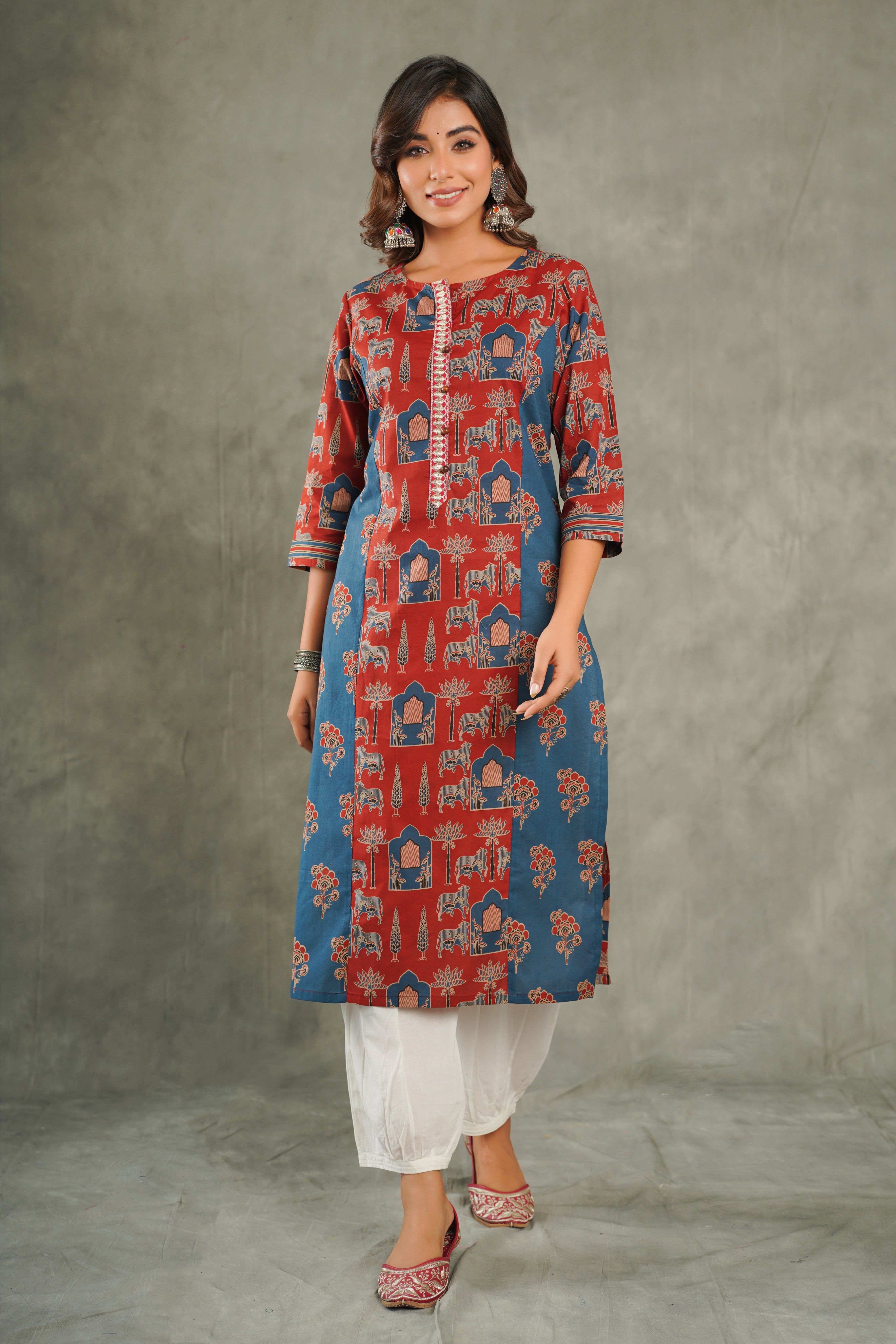 Maroon Warli Printed Cotton Kurta