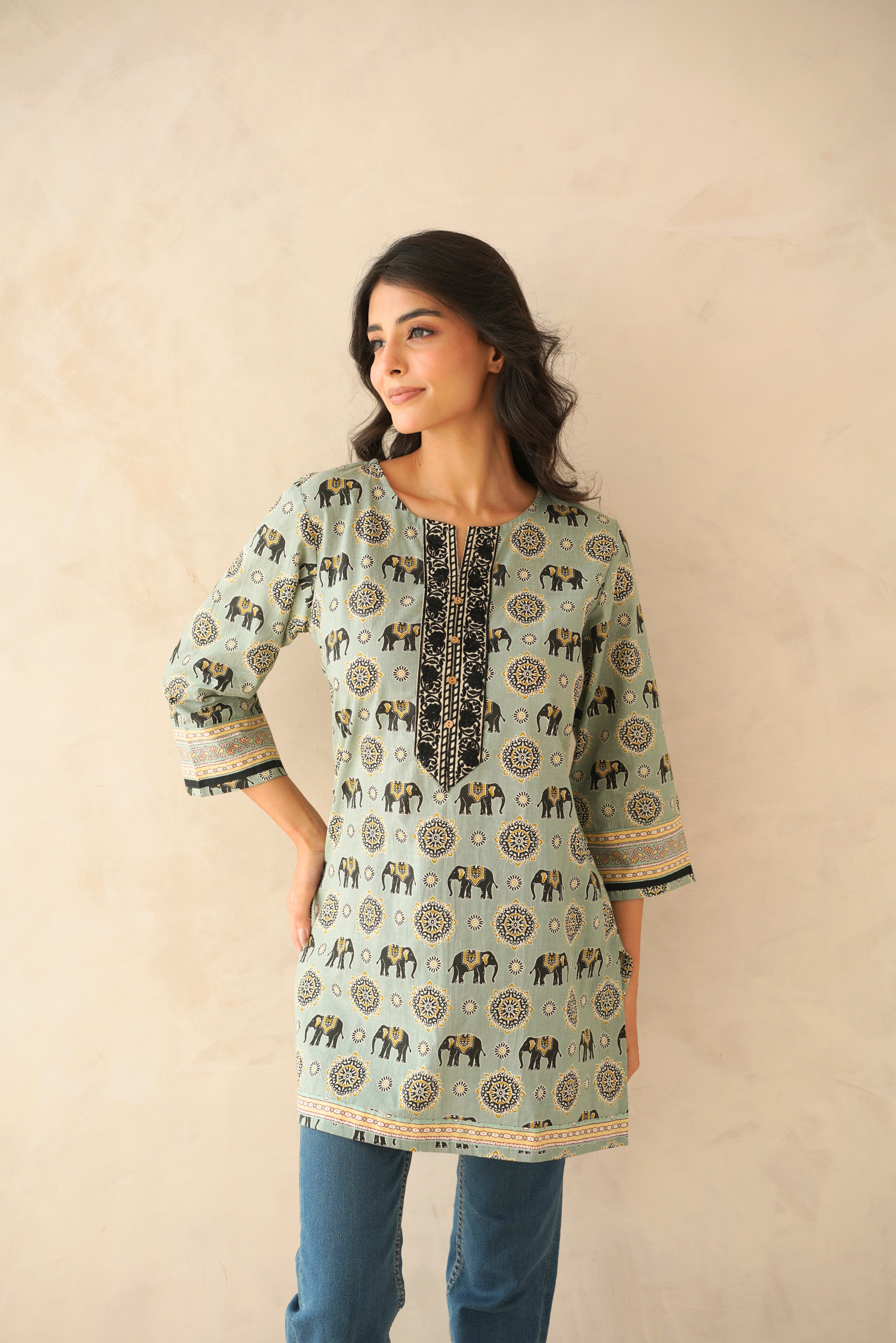 Pastel Motif Printed Cotton Kurti