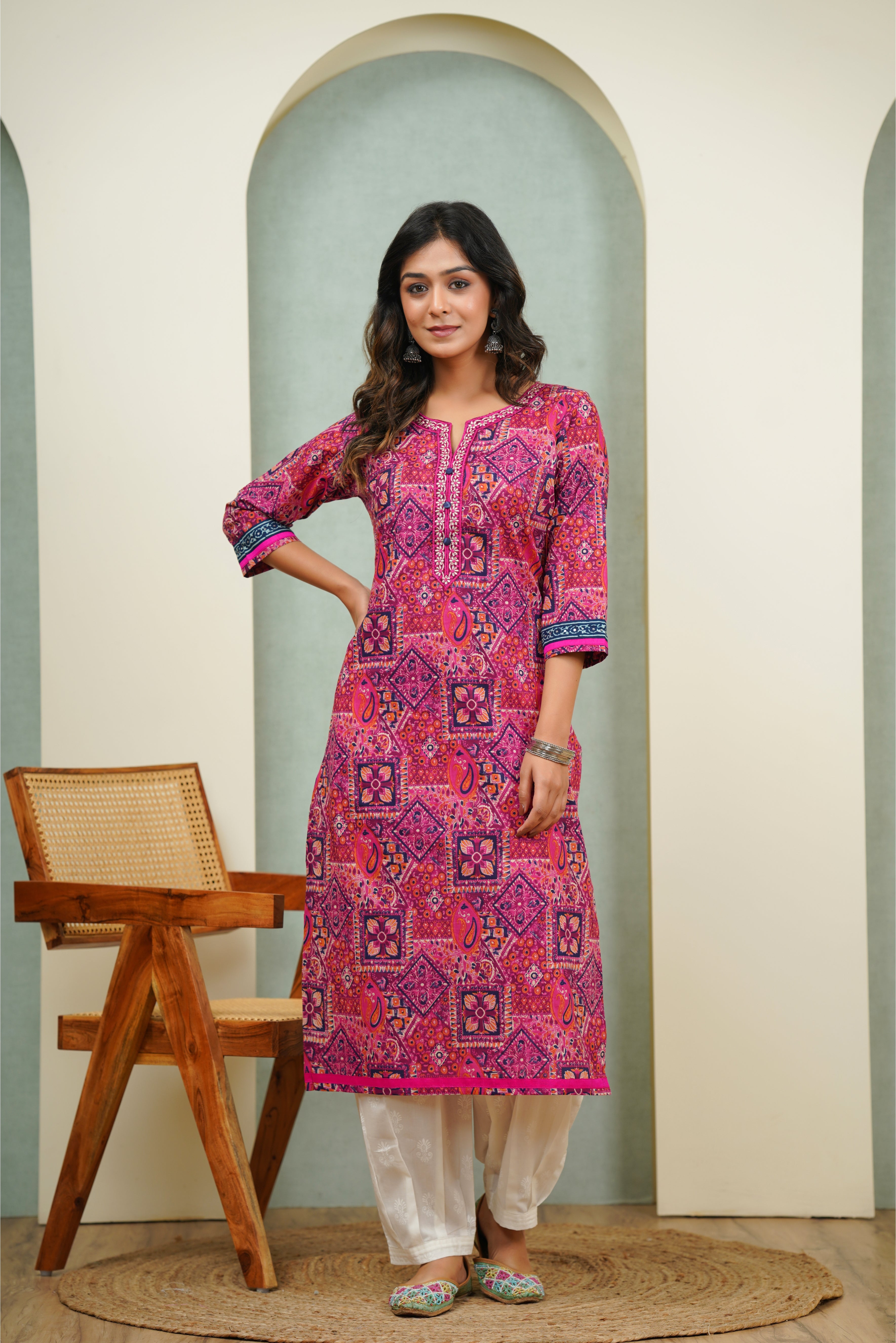 Multicolor Motif Printed Cotton Kurta