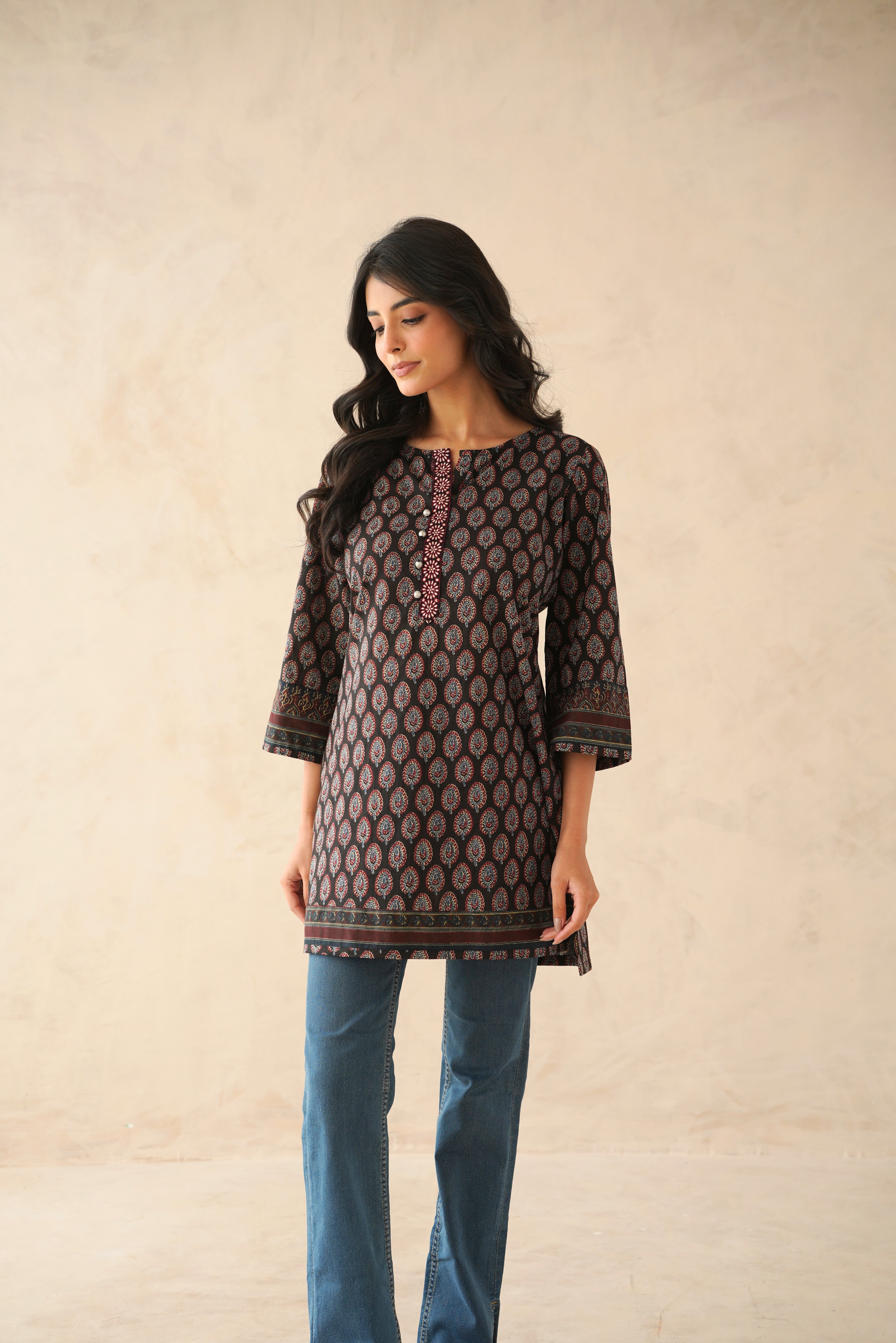 Black Motif Printed Cotton Kurti