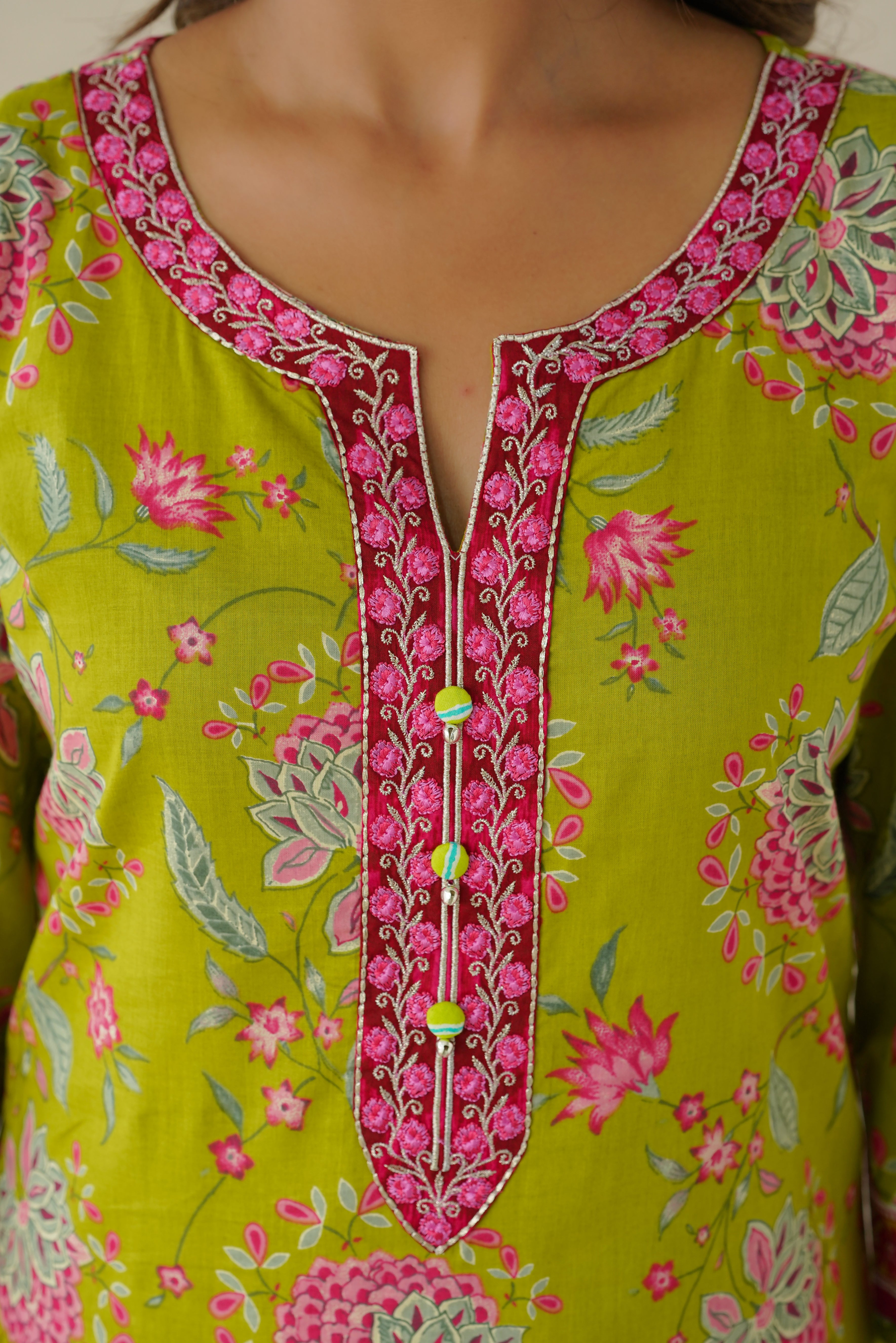 Green Floral Printed Suit Set