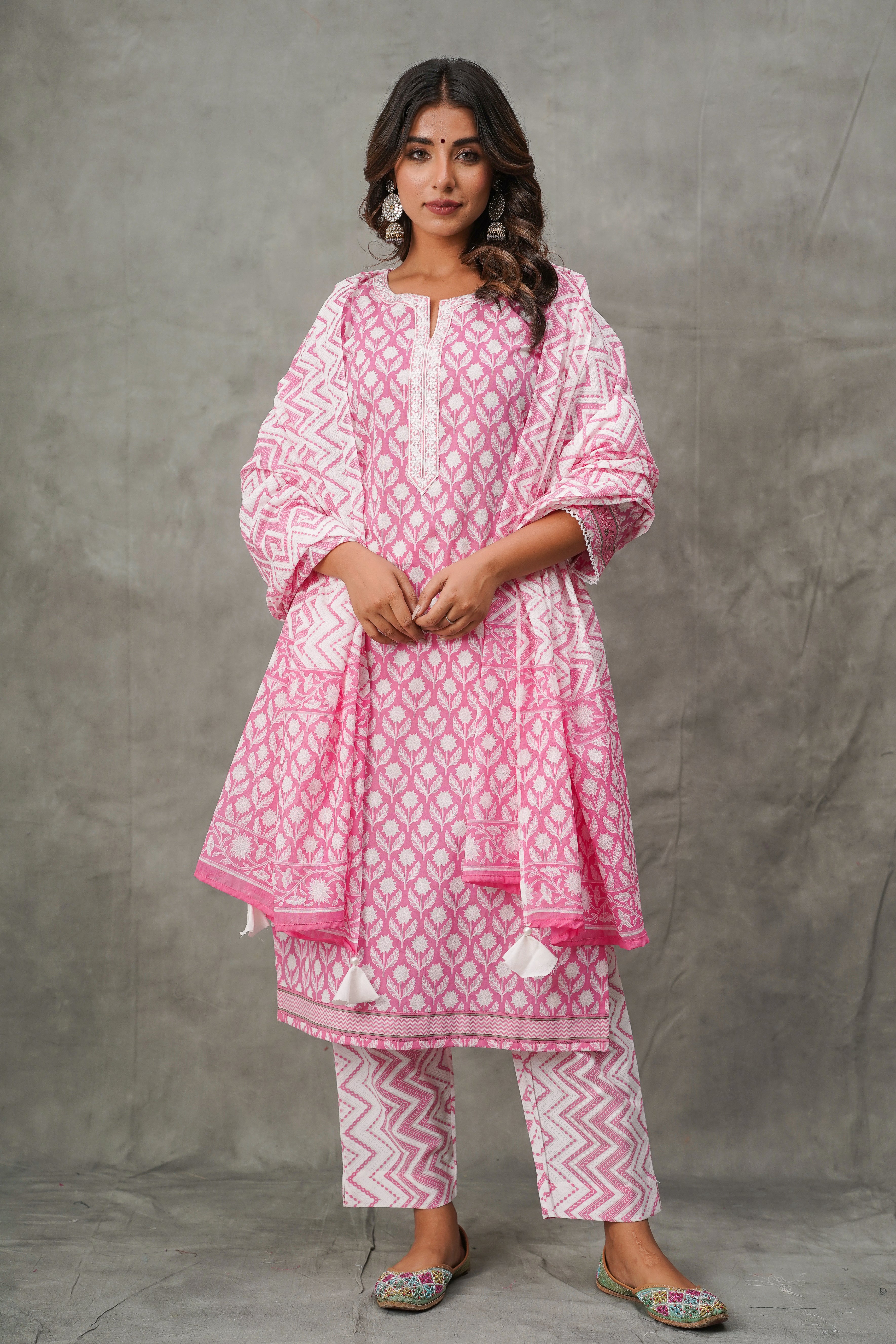 Pink Floral Cotton Suit Set