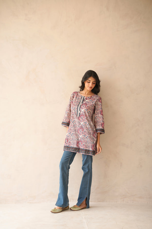 Multicolor Motif Printed Cotton Kurti