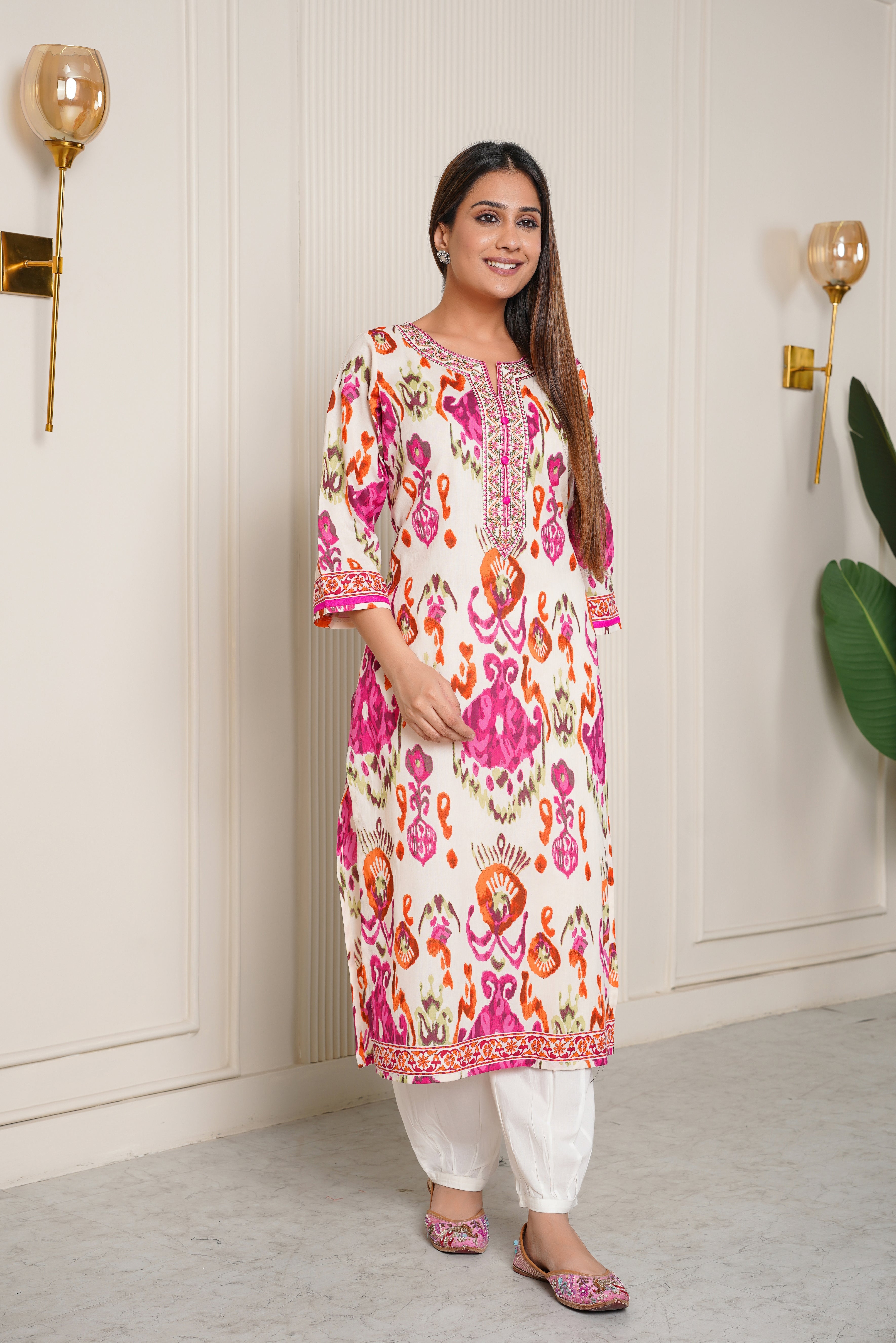 Multicolor Ikat Printed Cotton Kurta