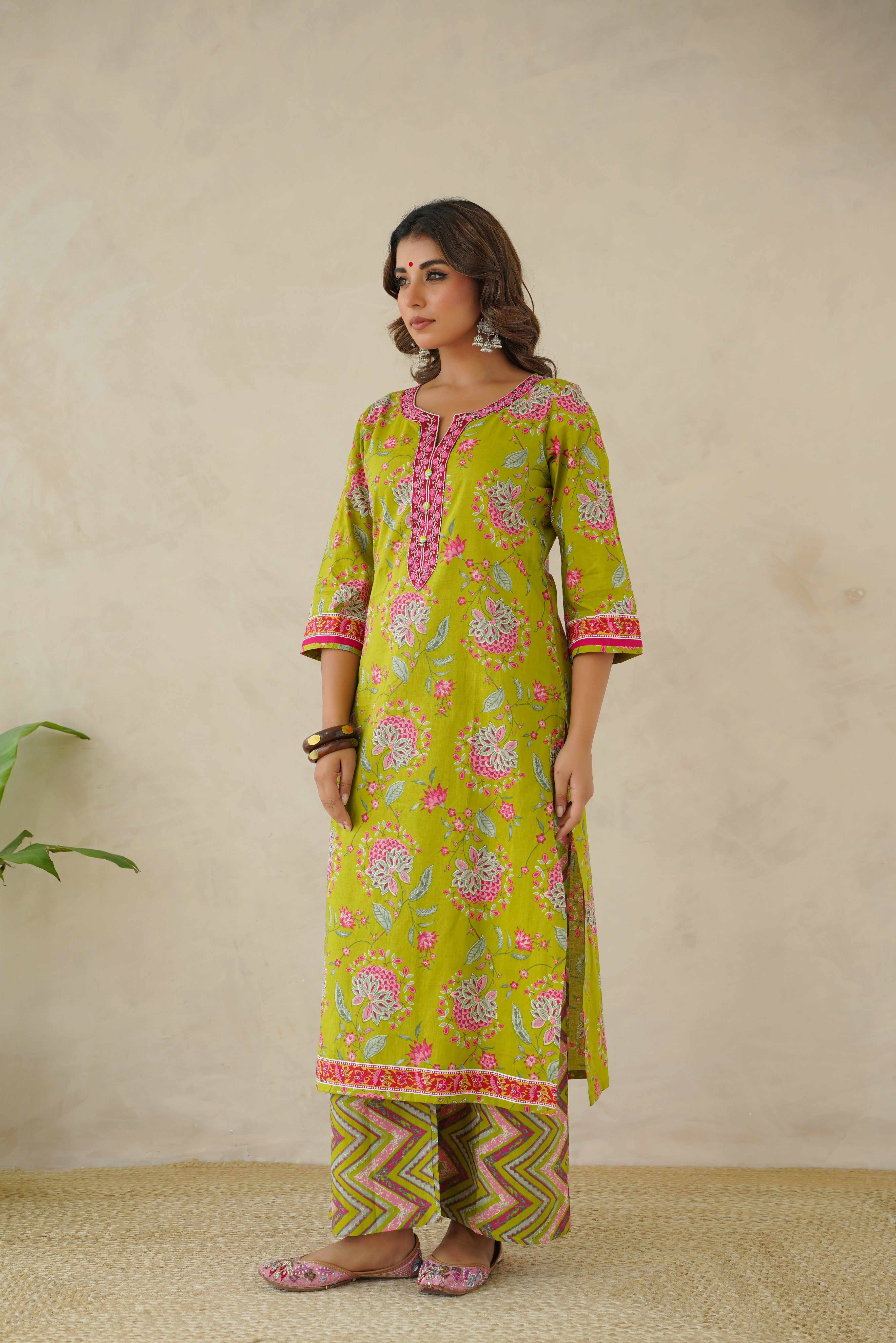 Green Floral Printed Suit Set