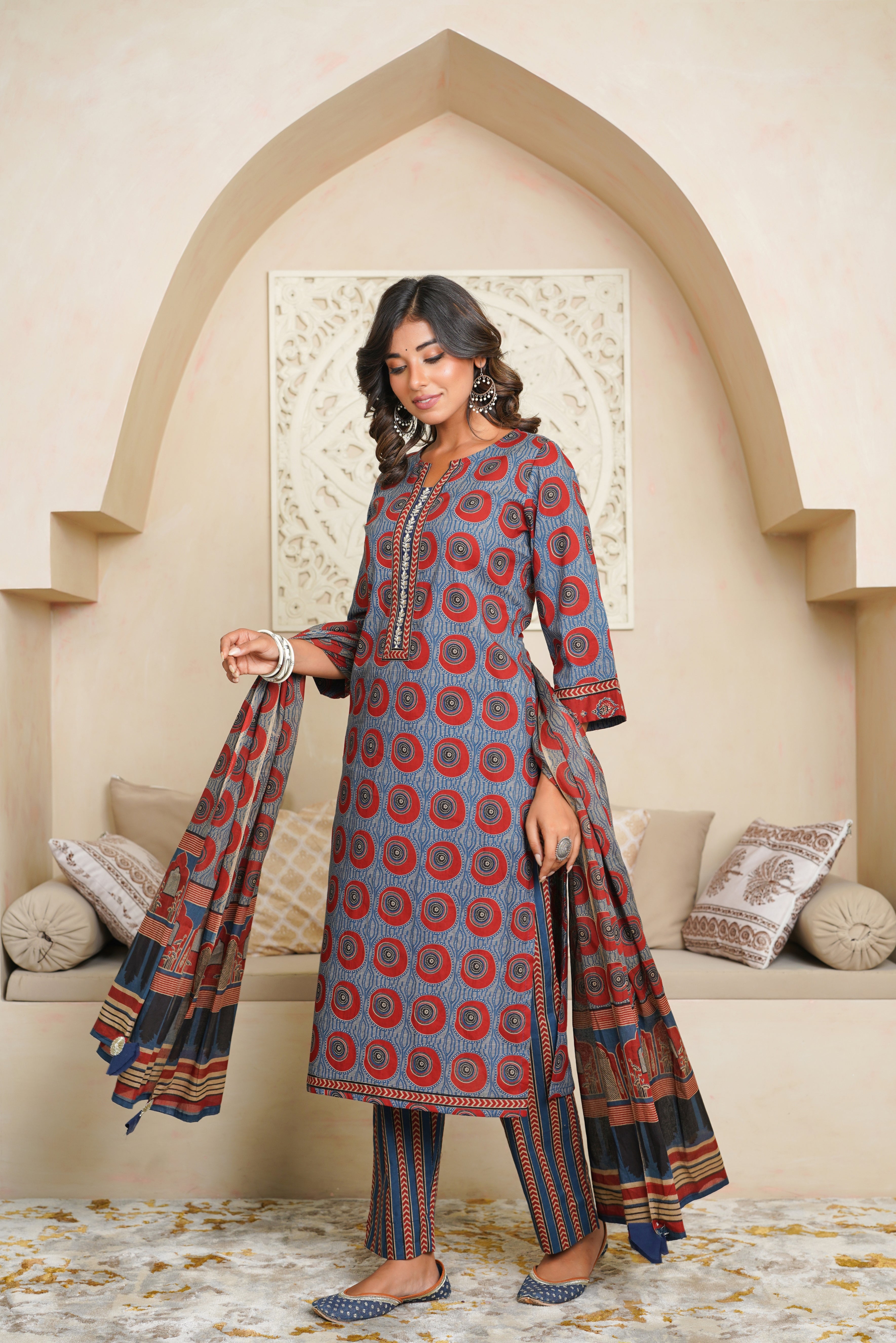 Maroon Motif Cotton Suit Set