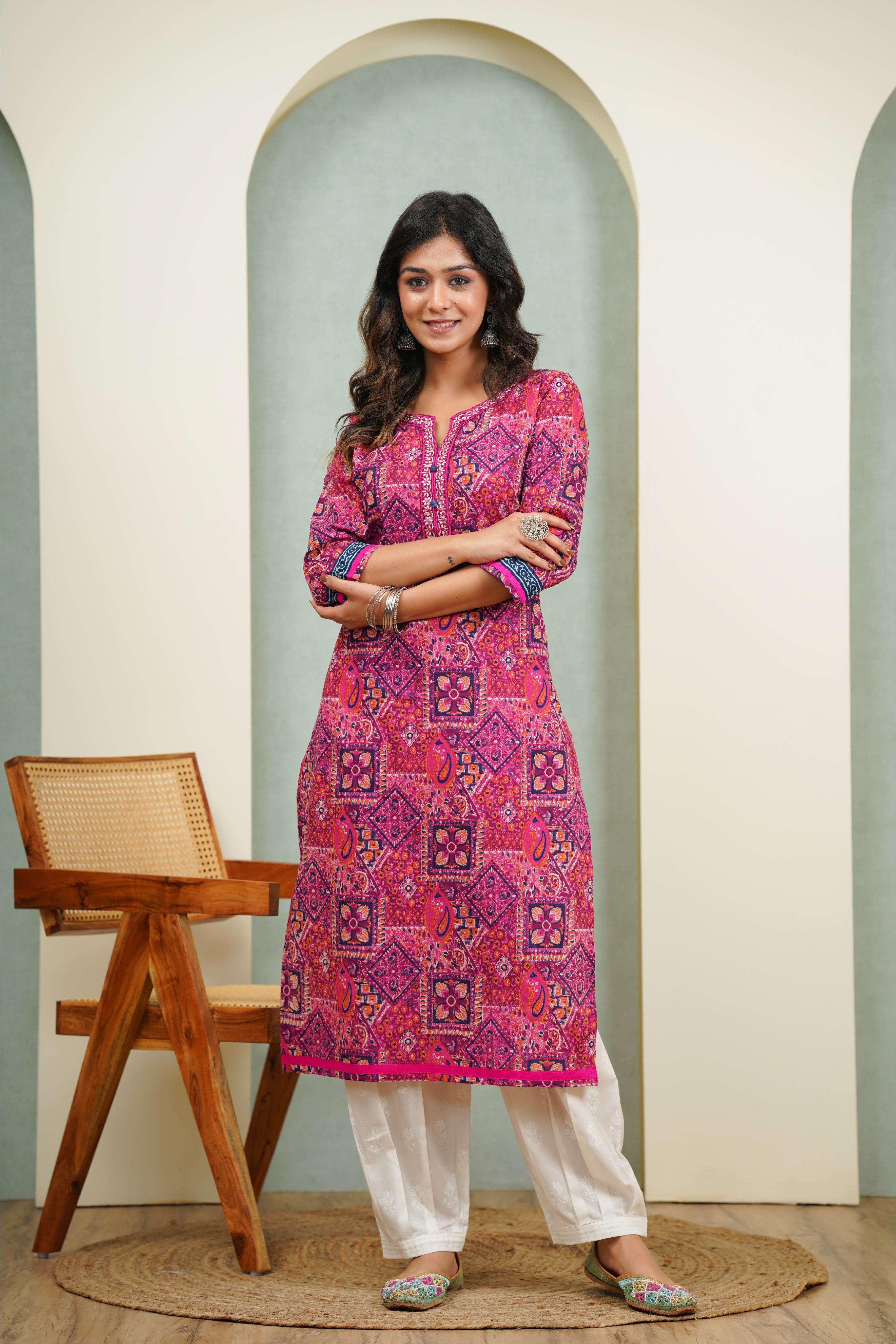 Multicolor Motif Printed Cotton Kurta