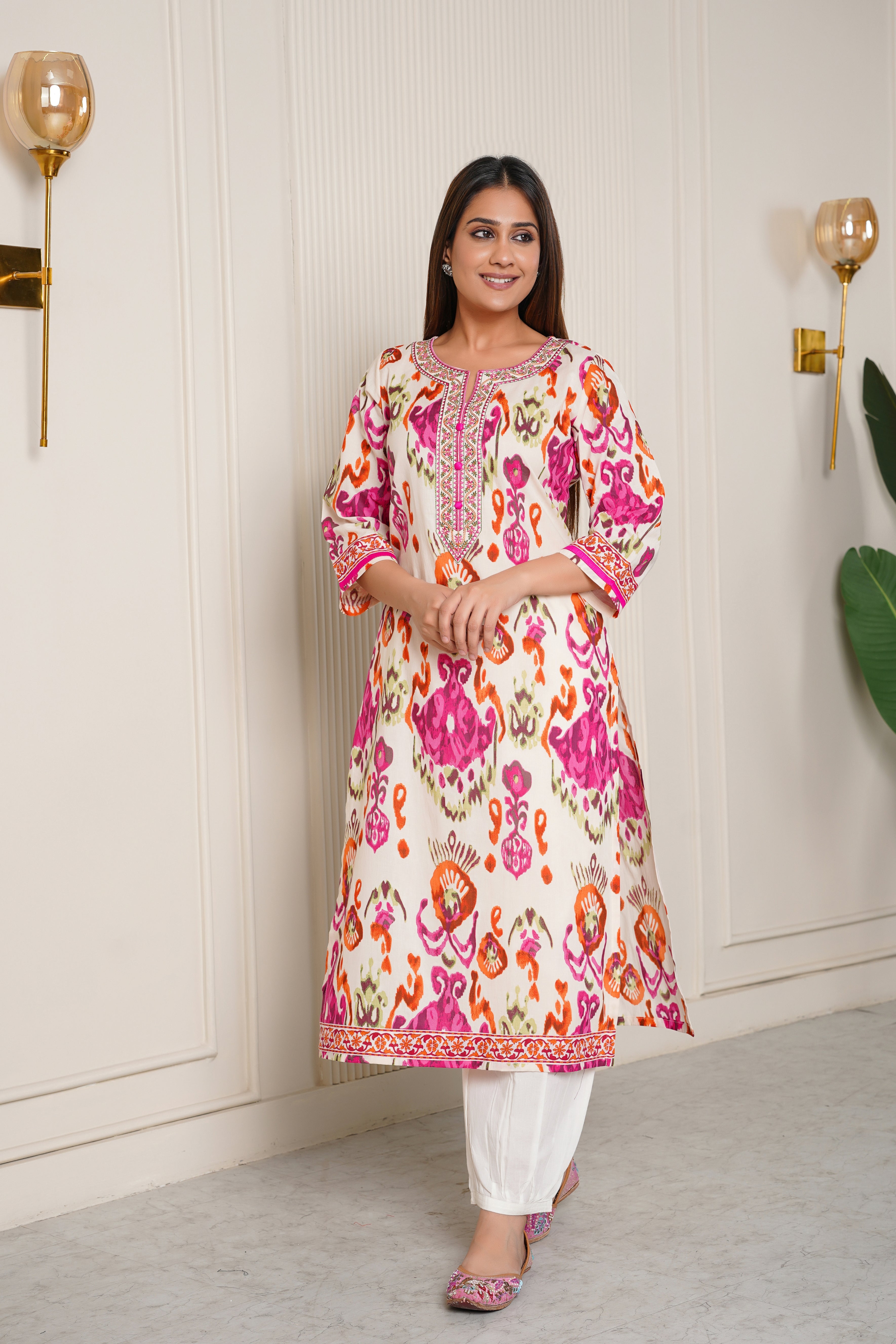 Multicolor Ikat Printed Cotton Kurta