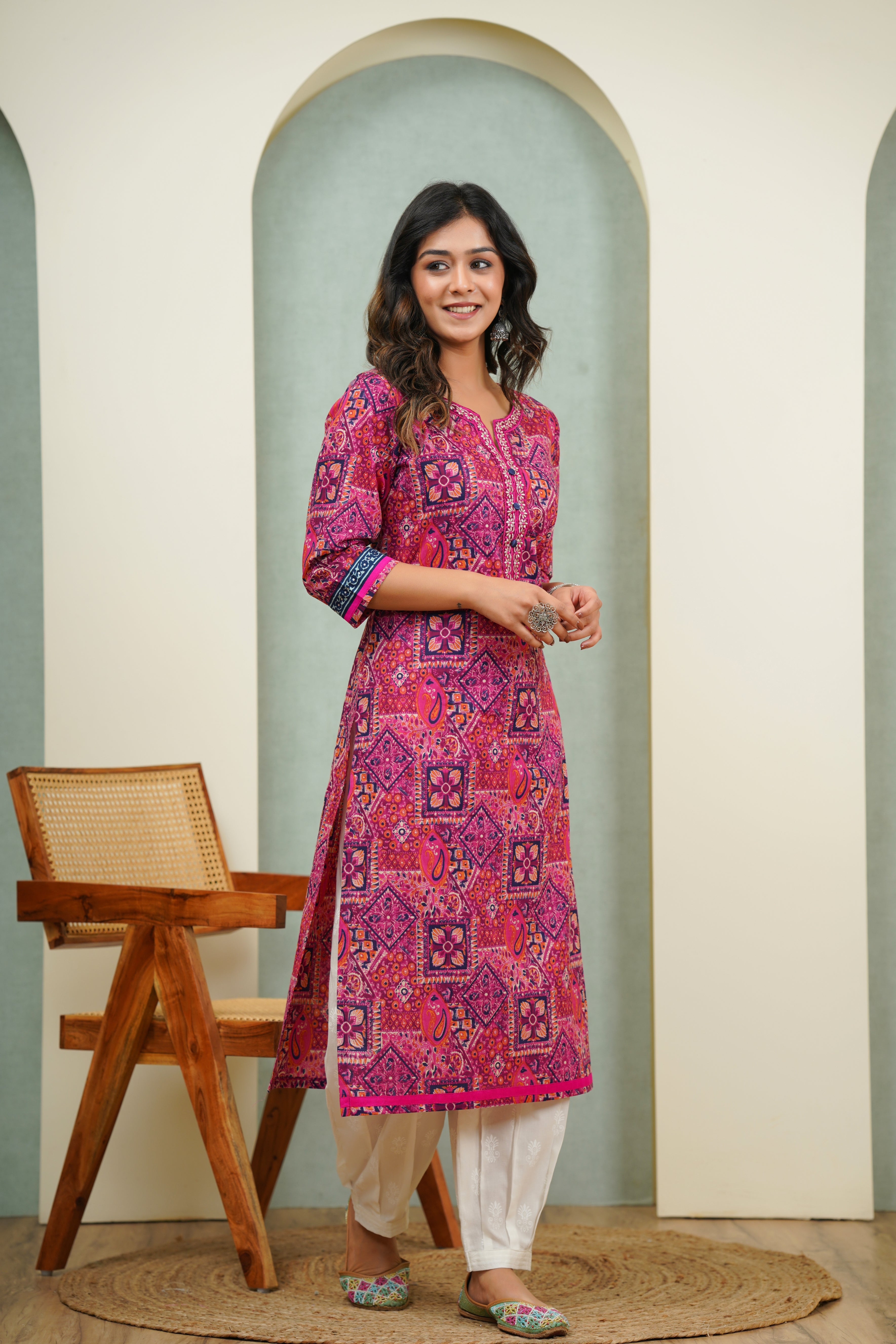 Multicolor Motif Printed Cotton Kurta