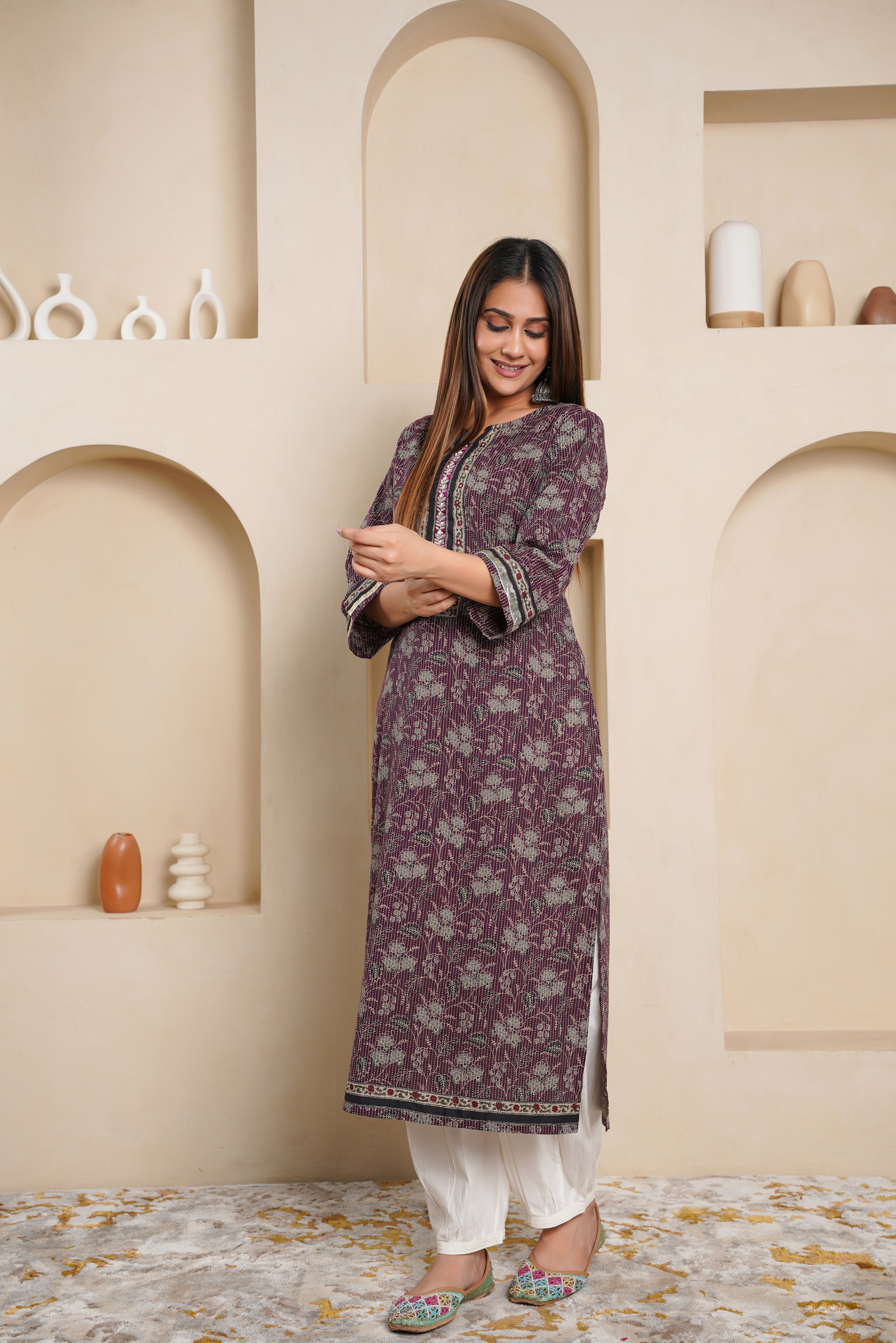 Purple Katha Printed Cotton Kurta