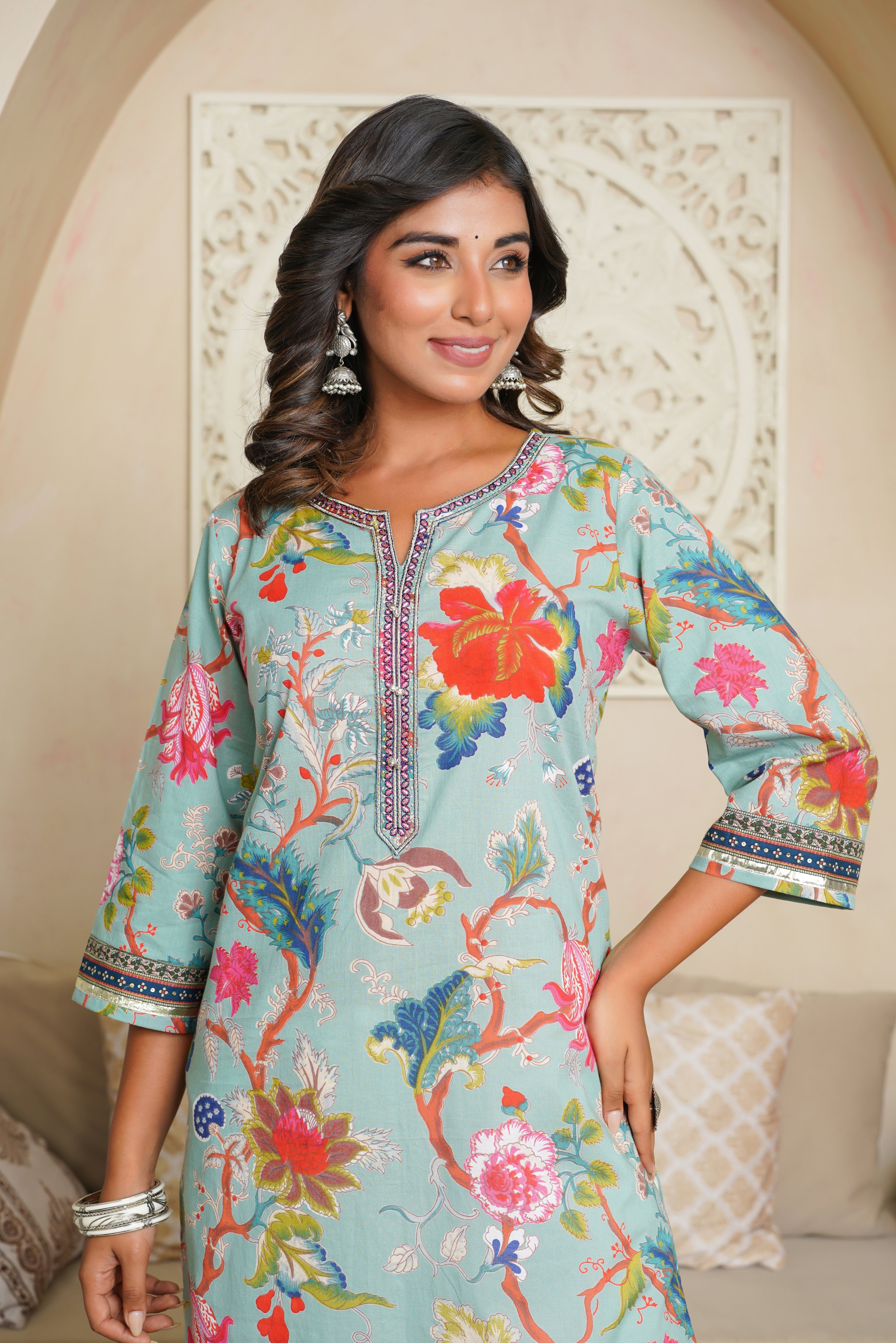 Multicolor Floral Printed Cotton Kurta