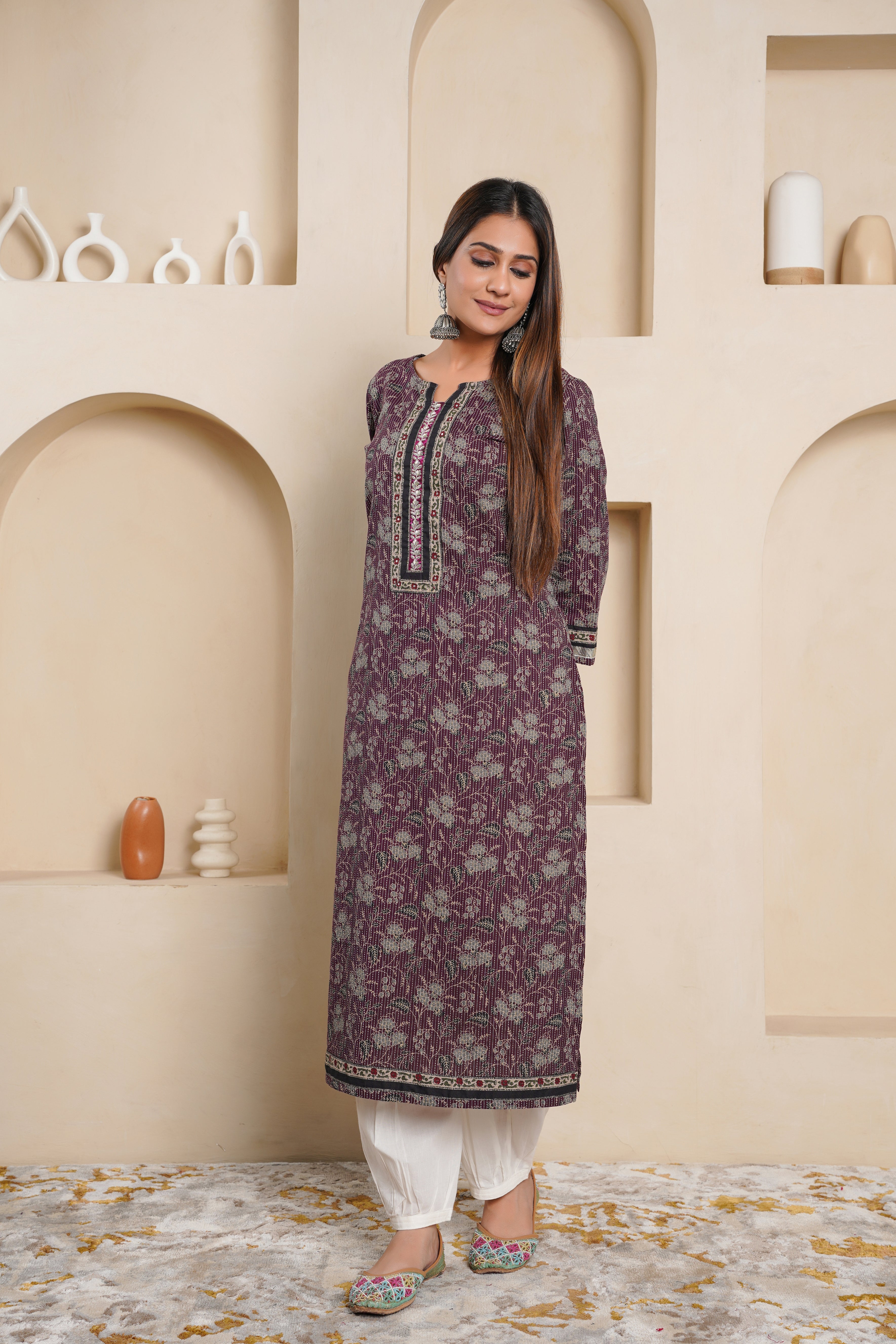 Purple Katha Printed Cotton Kurta