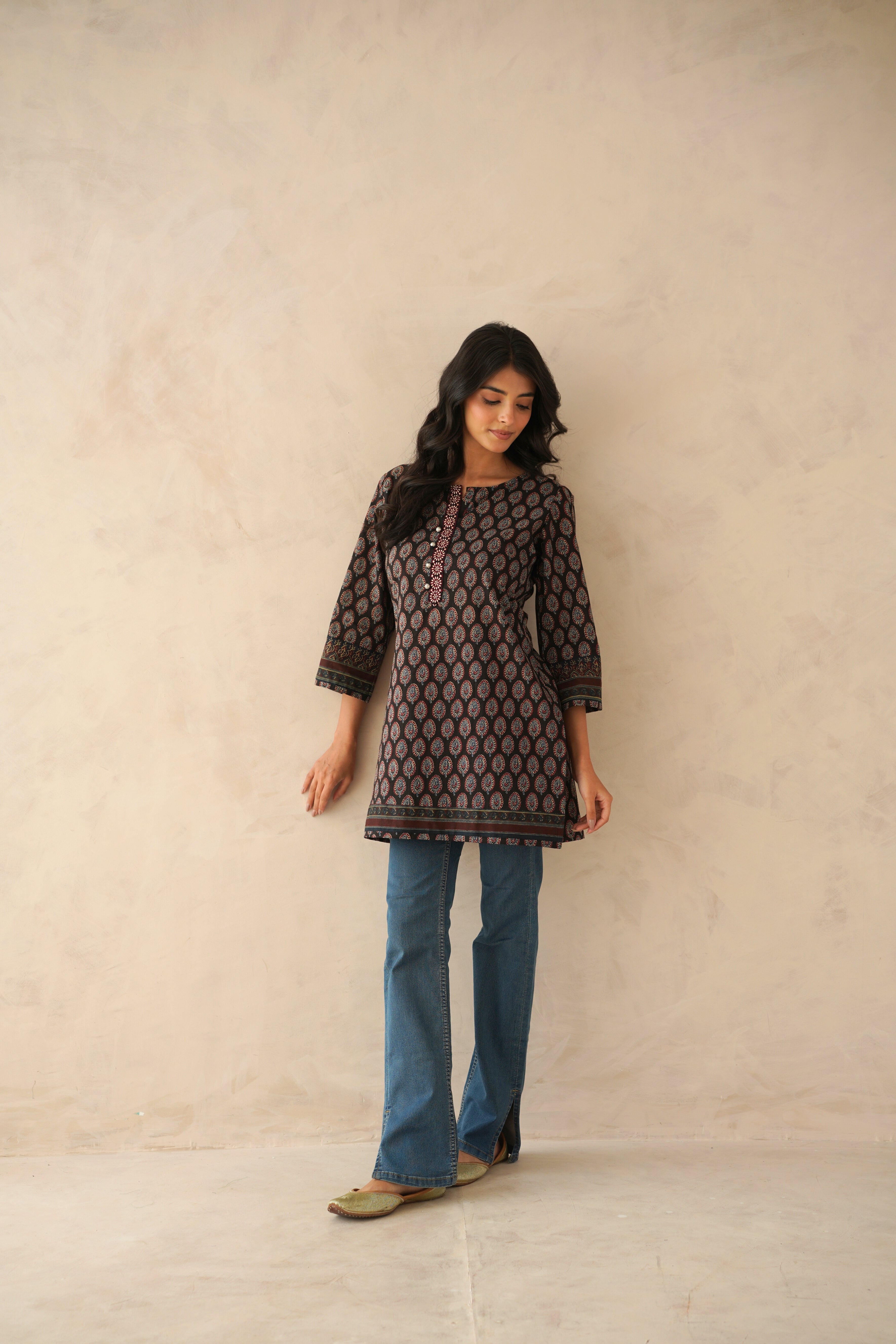 Black Motif Printed Cotton Kurti