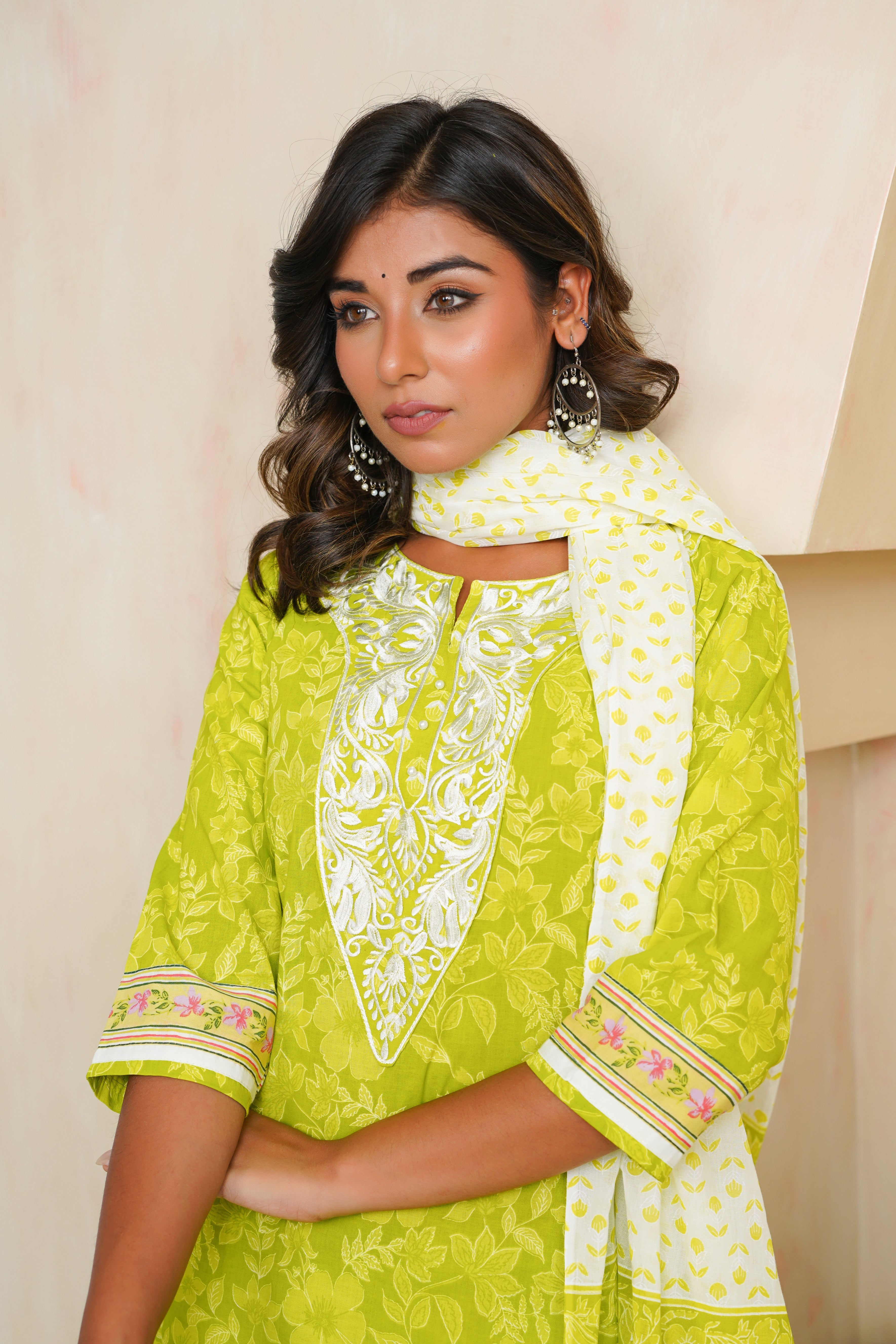 Green Floral Cotton Suit Set