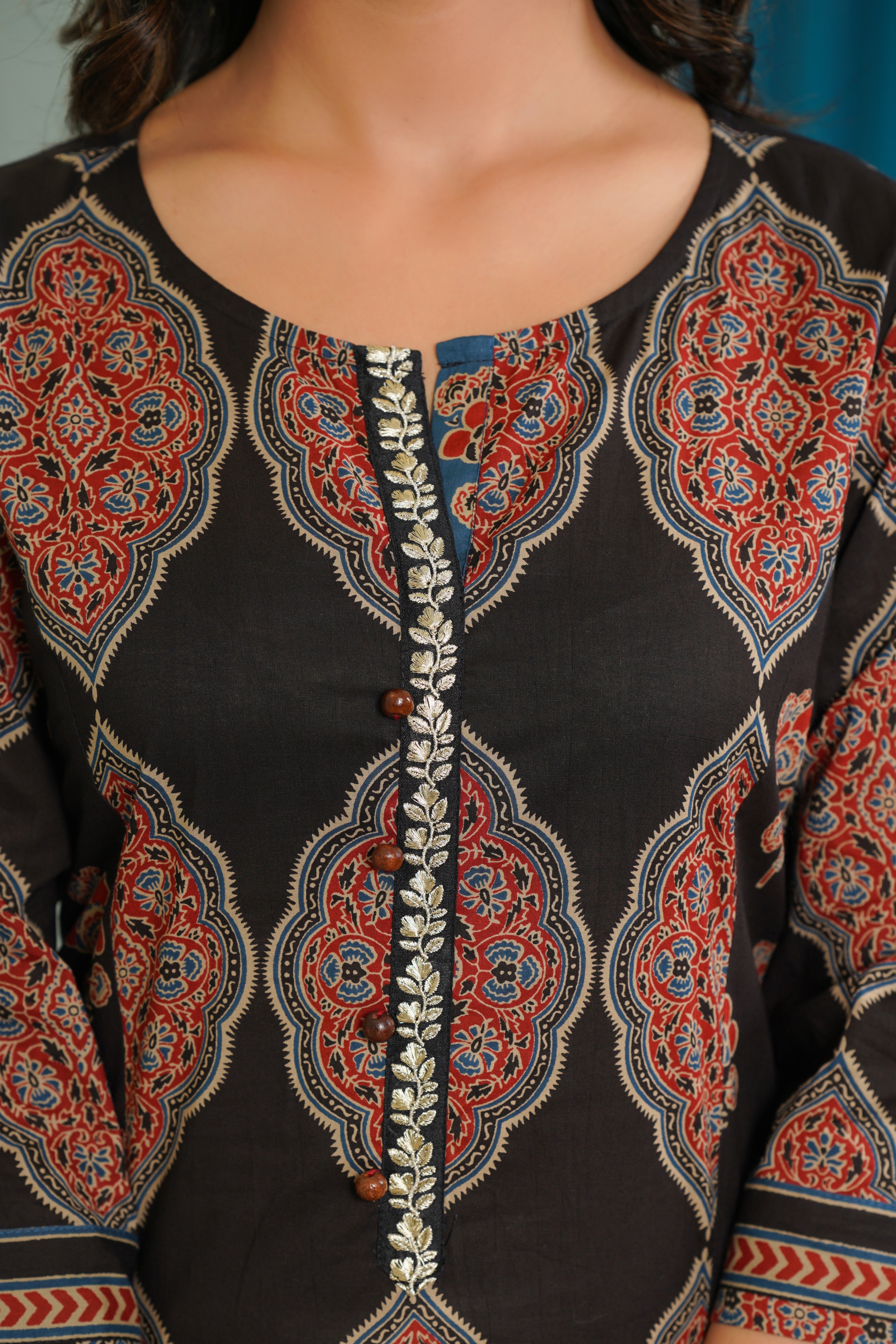 Black Motif Printed Cotton Kurta