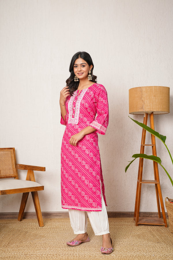 Rani Bandhej Printed Cotton Kurta