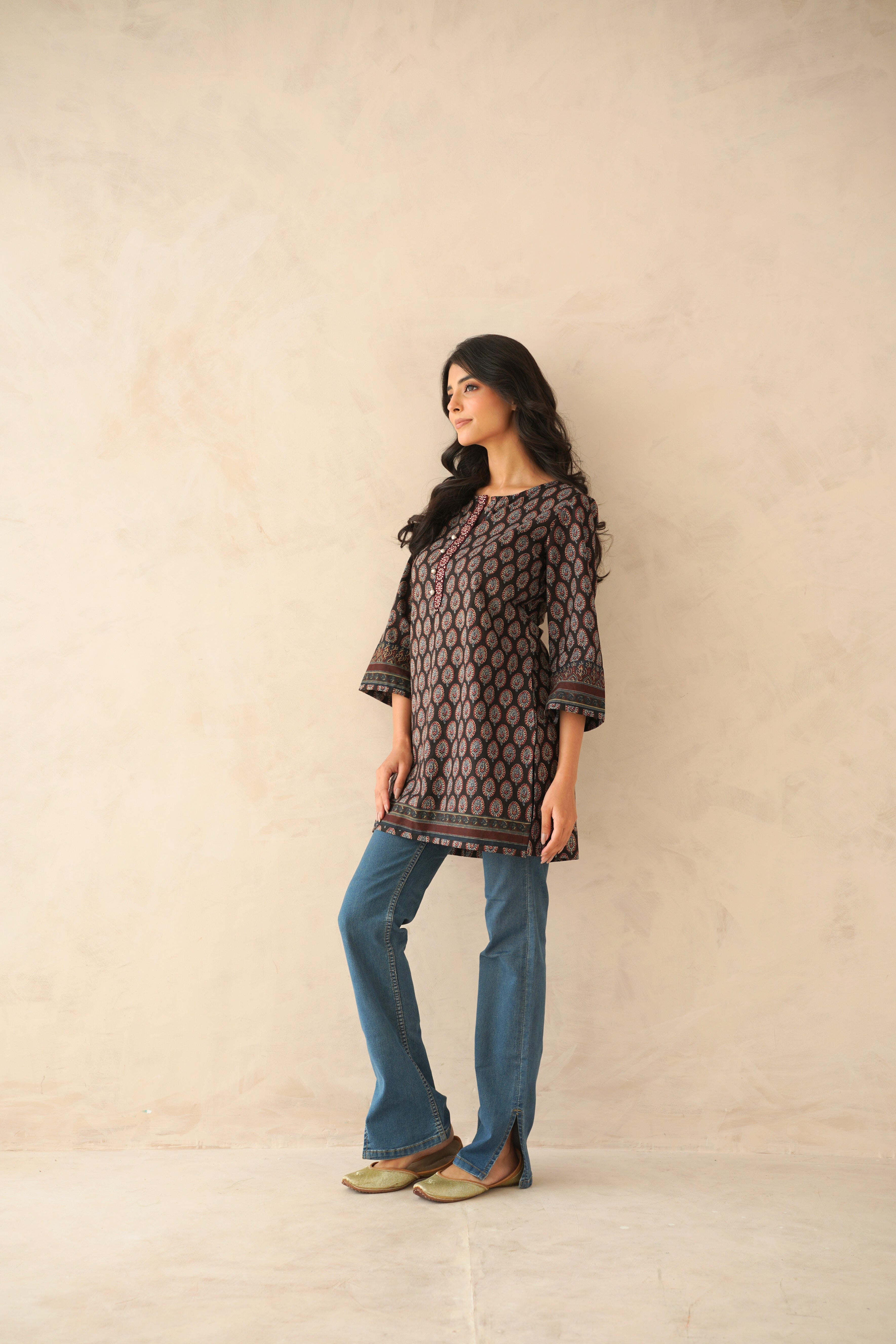 Black Motif Printed Cotton Kurti
